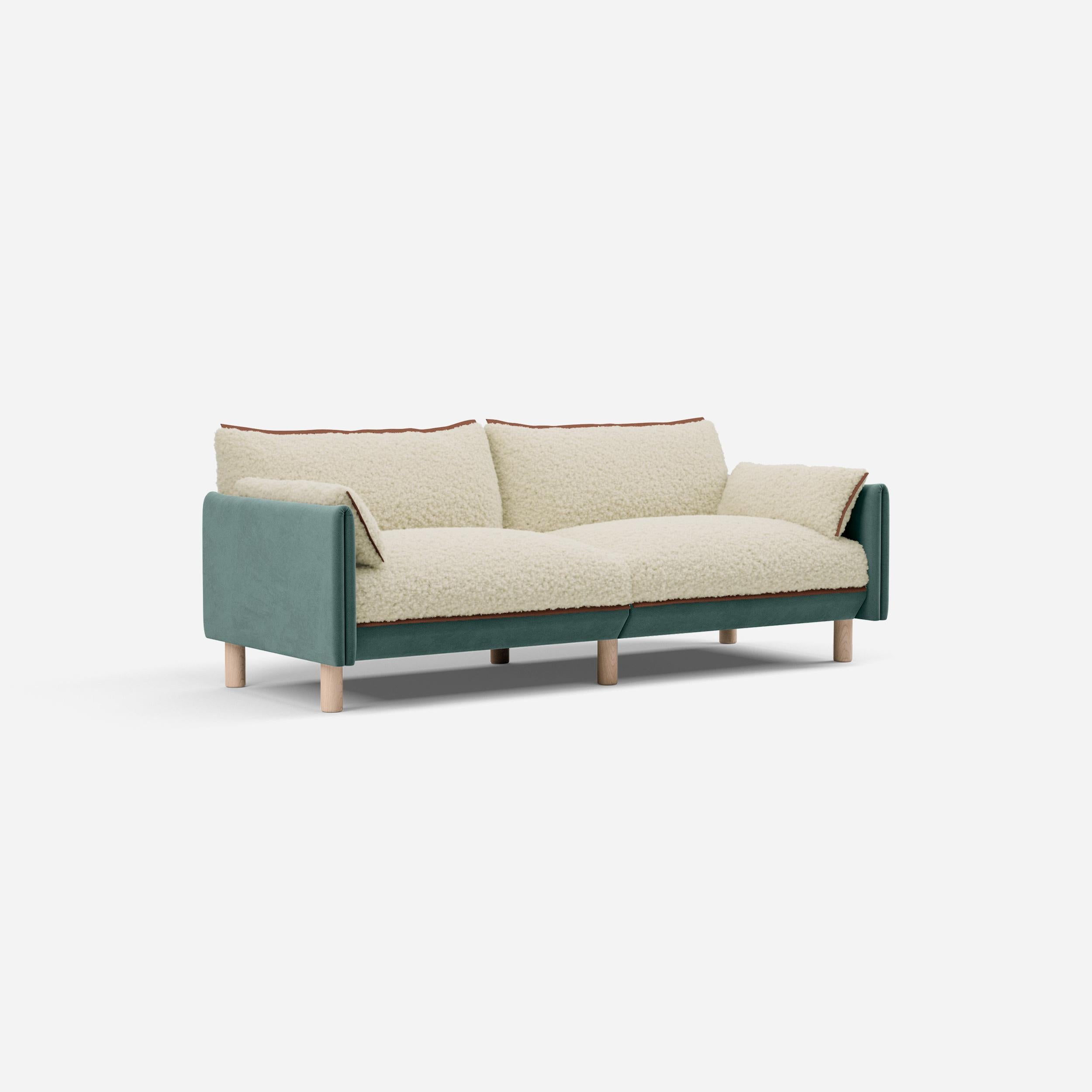 Cozmo Sofas - Cozy 3 Seater Sofa - Sage Cotton - Natural Legs - Rear angle view