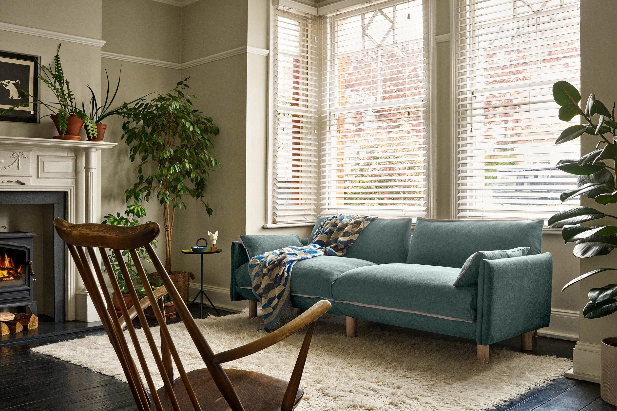 Cozmo Sofas - Cozy 3 Seater Sofa - Sage Cotton - Natural Legs