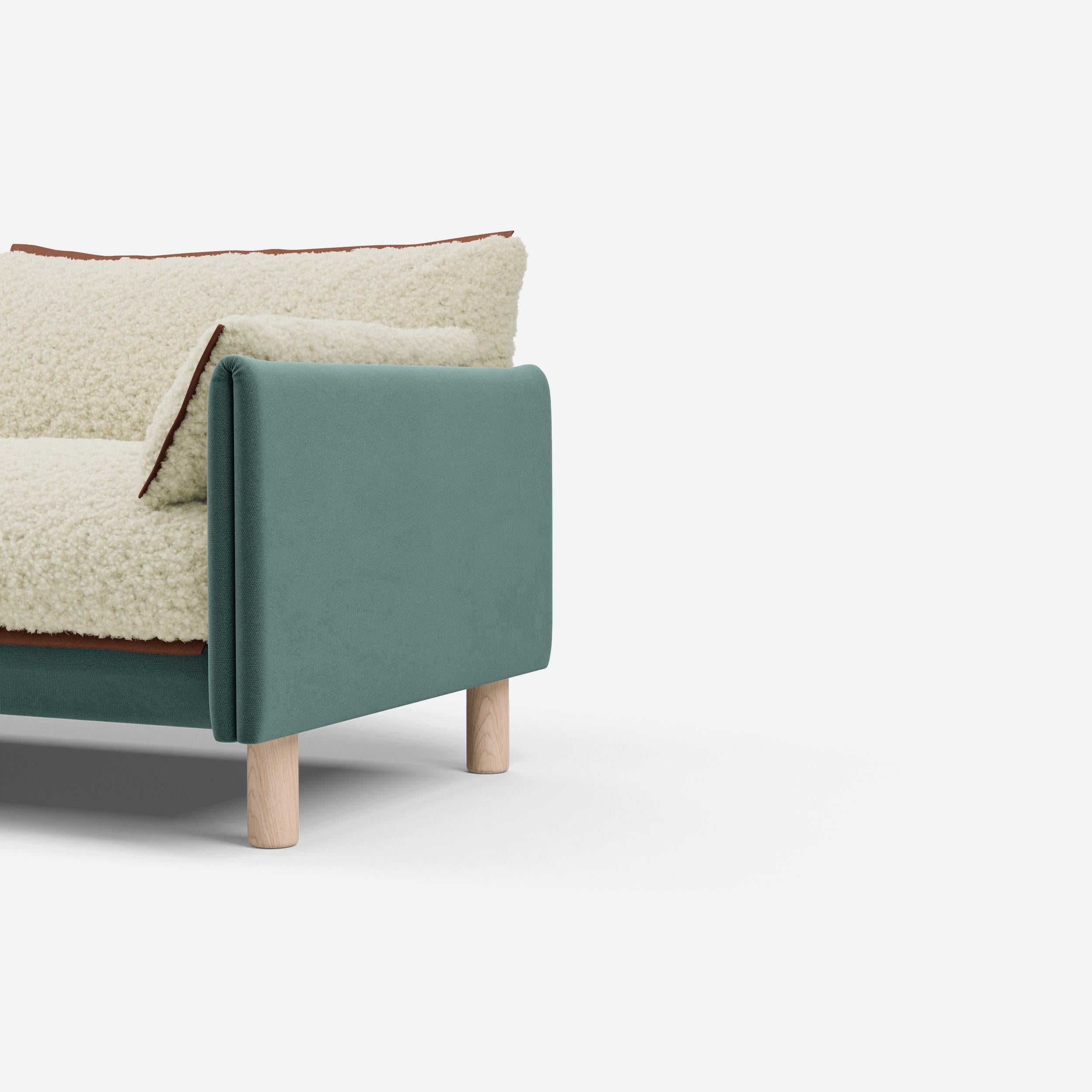 Cozmo Sofas - Cozy 3 Seater Sofa - Sage Cotton - Natural Legs - Side angle view