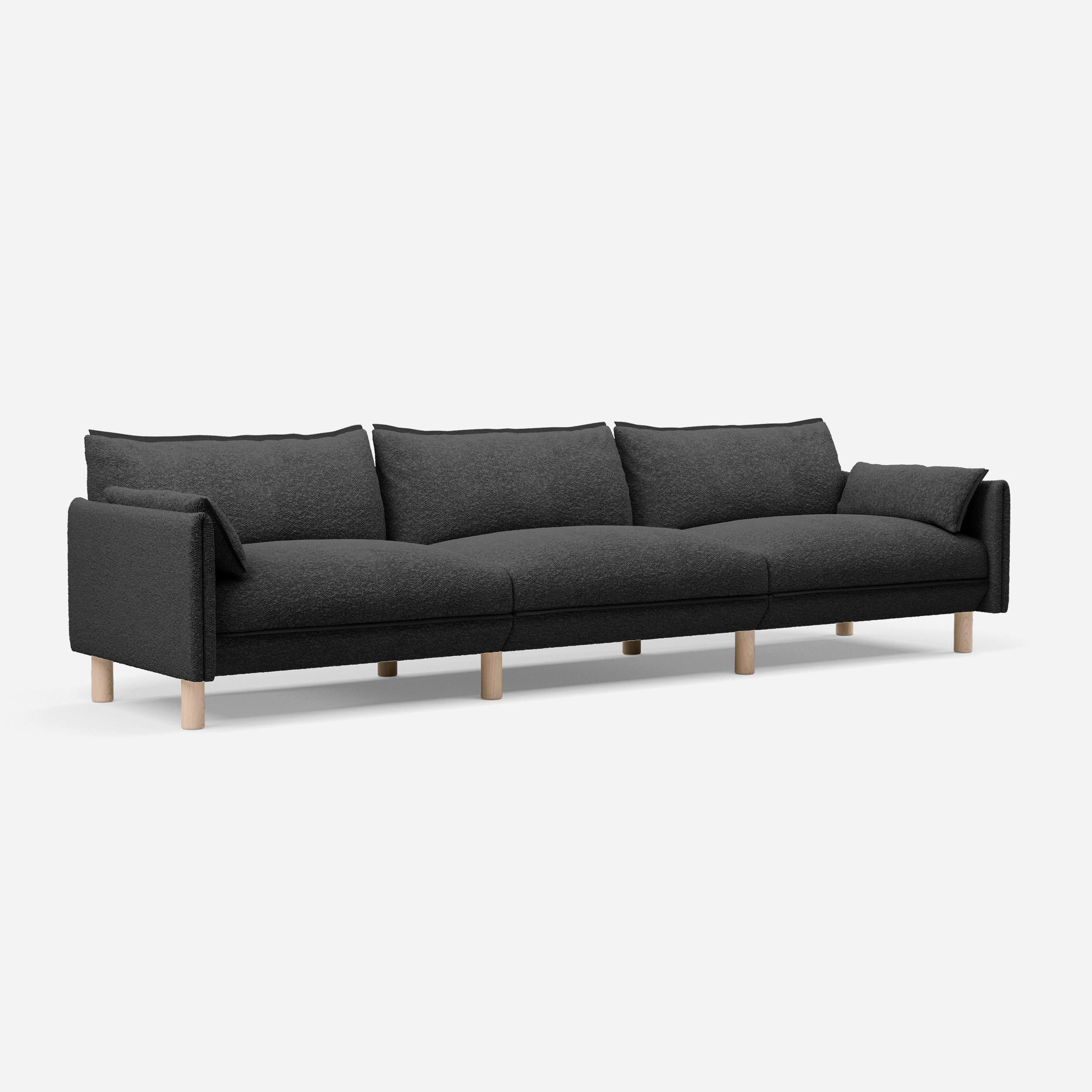 Cozmo Sofas - Cozy 5 Seater Sofa - Black Boucle - Natural Legs - Rear angle view