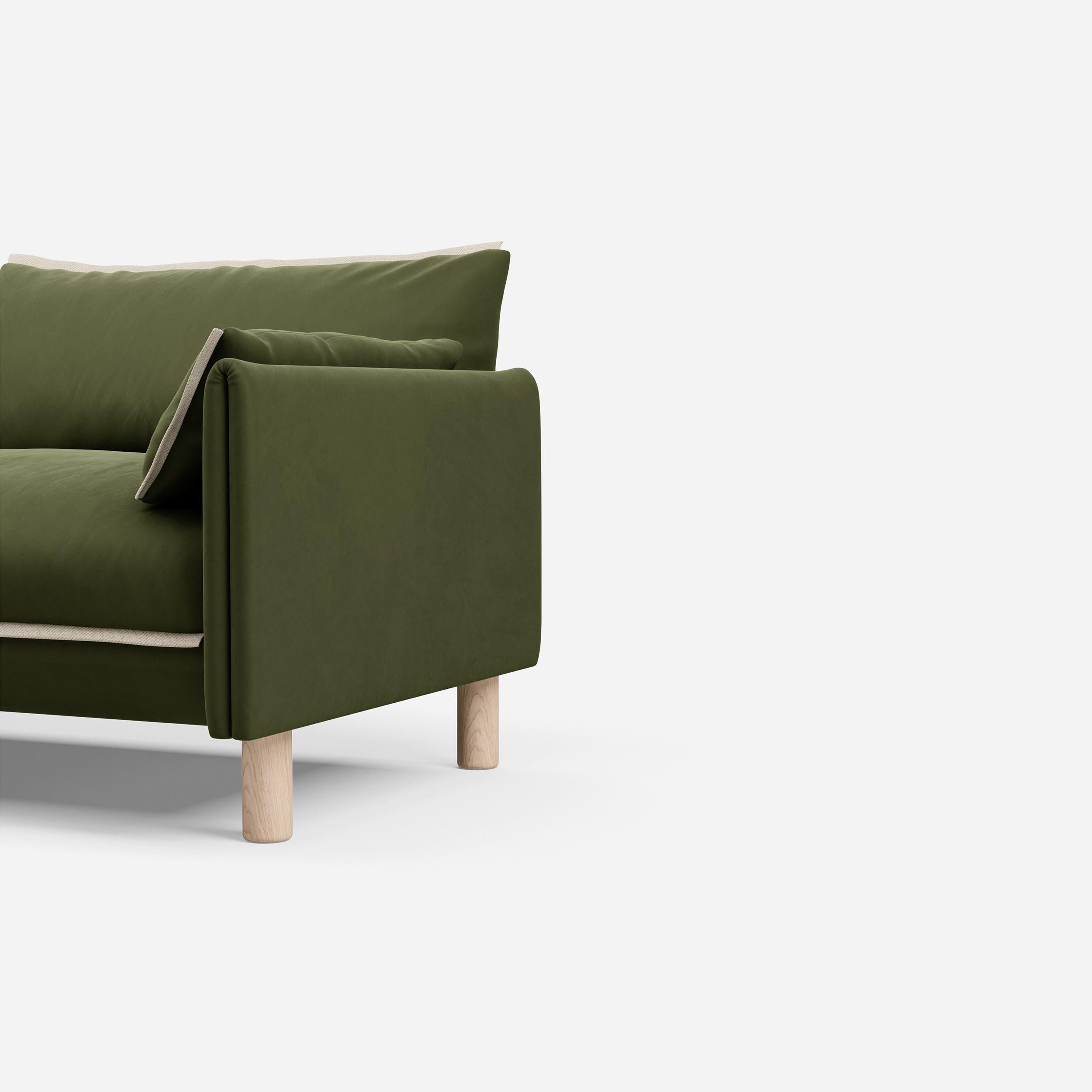 Cozmo Sofas - Cozy 5 Seater Sofa - Dark Green Velvet - Natural Legs - Side angle view