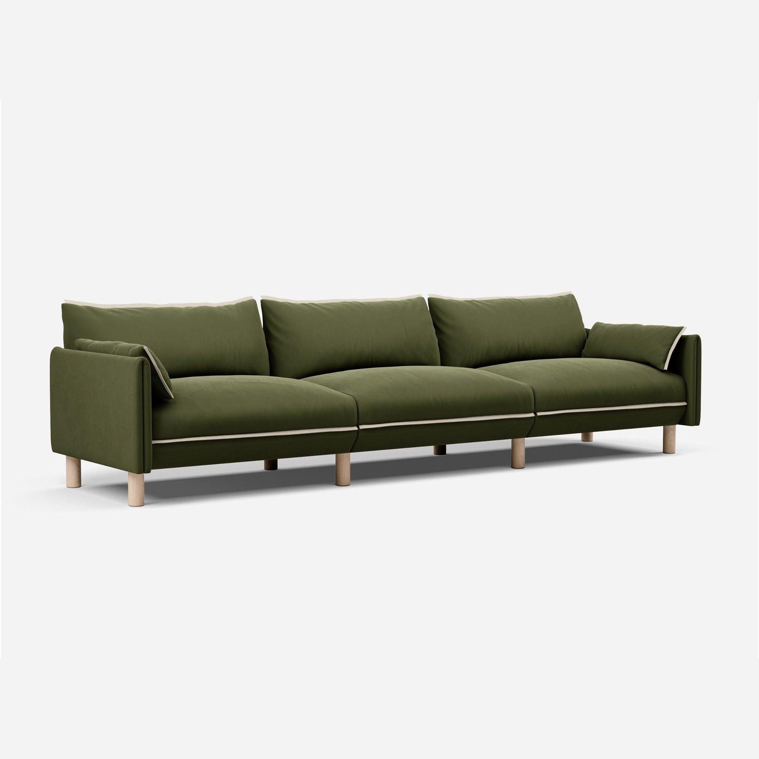 Cozmo Sofas - Cozy 5 Seater Sofa - Dark Green Velvet - Natural Legs - Rear angle view