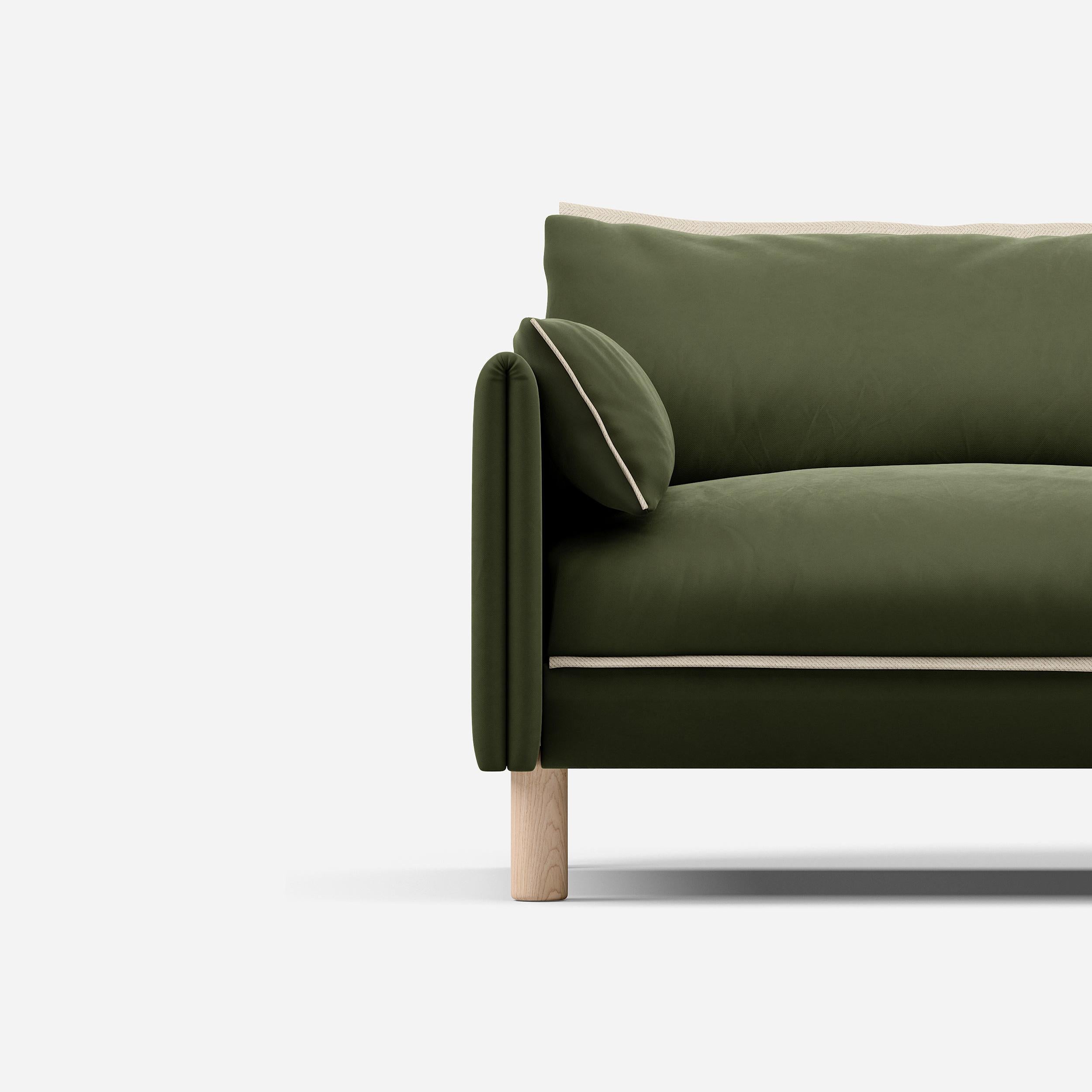 Cozmo Sofas - Cozy 5 Seater Sofa - Dark Green Velvet - Natural Legs - Lifestyle view