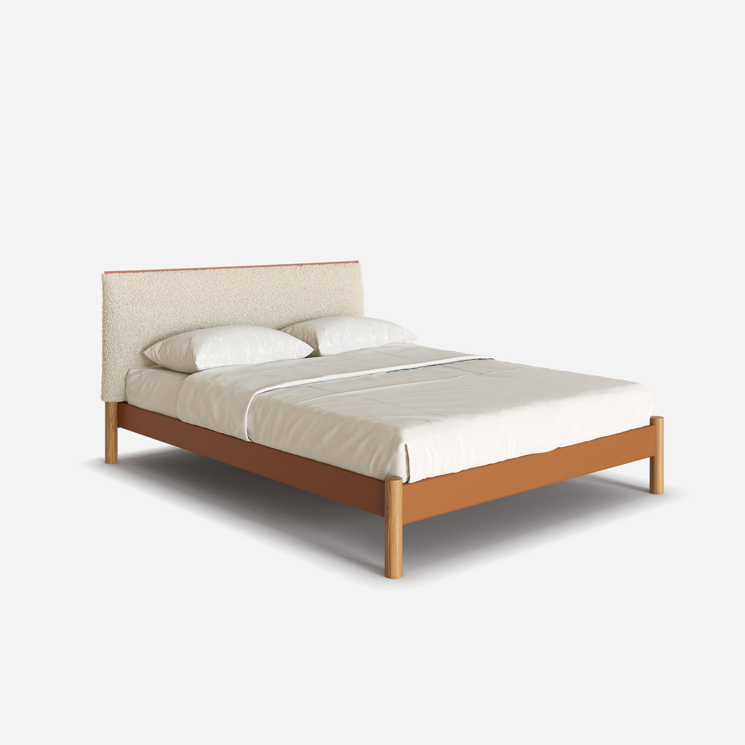 @ Tan Vegan Leather Frame | Cream Fleece Headboard