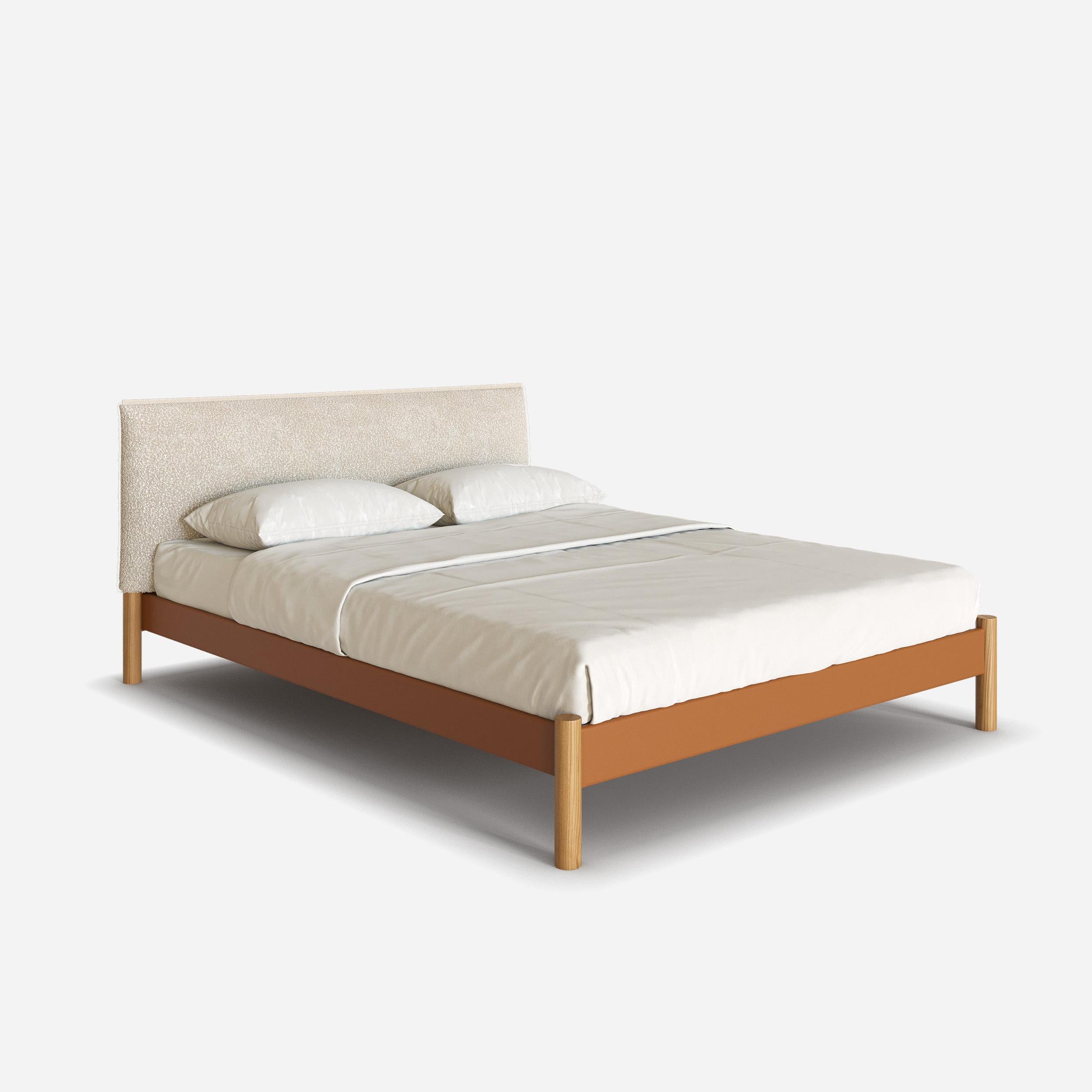 @ Tan Vegan Leather Frame | Ecru Boucle Headboard