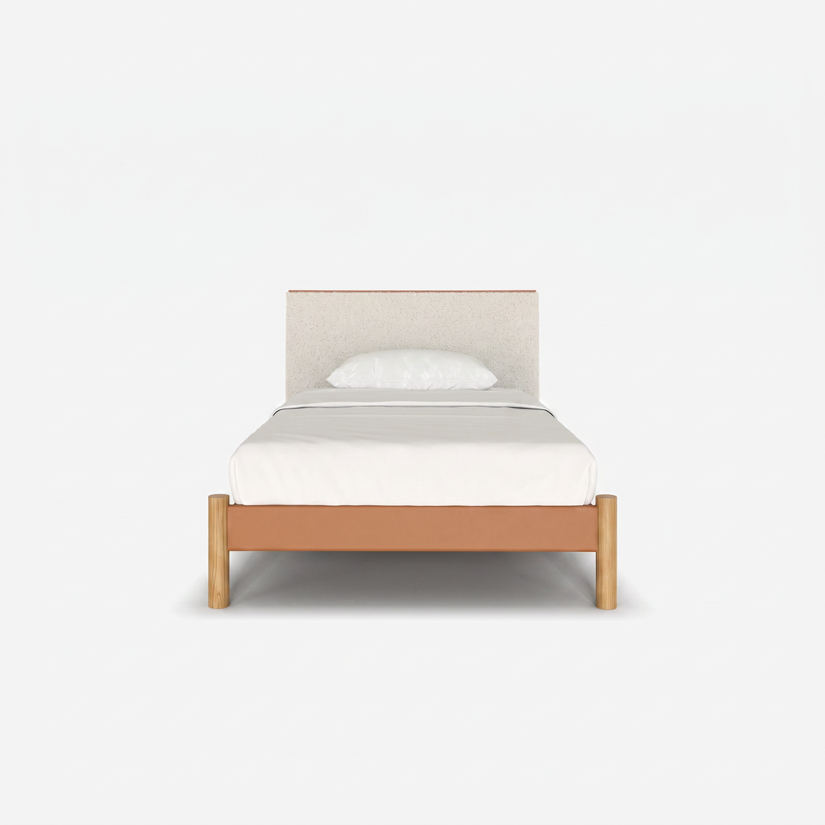 Cozmo Sofas - Cozy Bed - Single - Tan Vegan Leather Frame - Cream Fleece Headboard - Natural Legs - Rear angle view