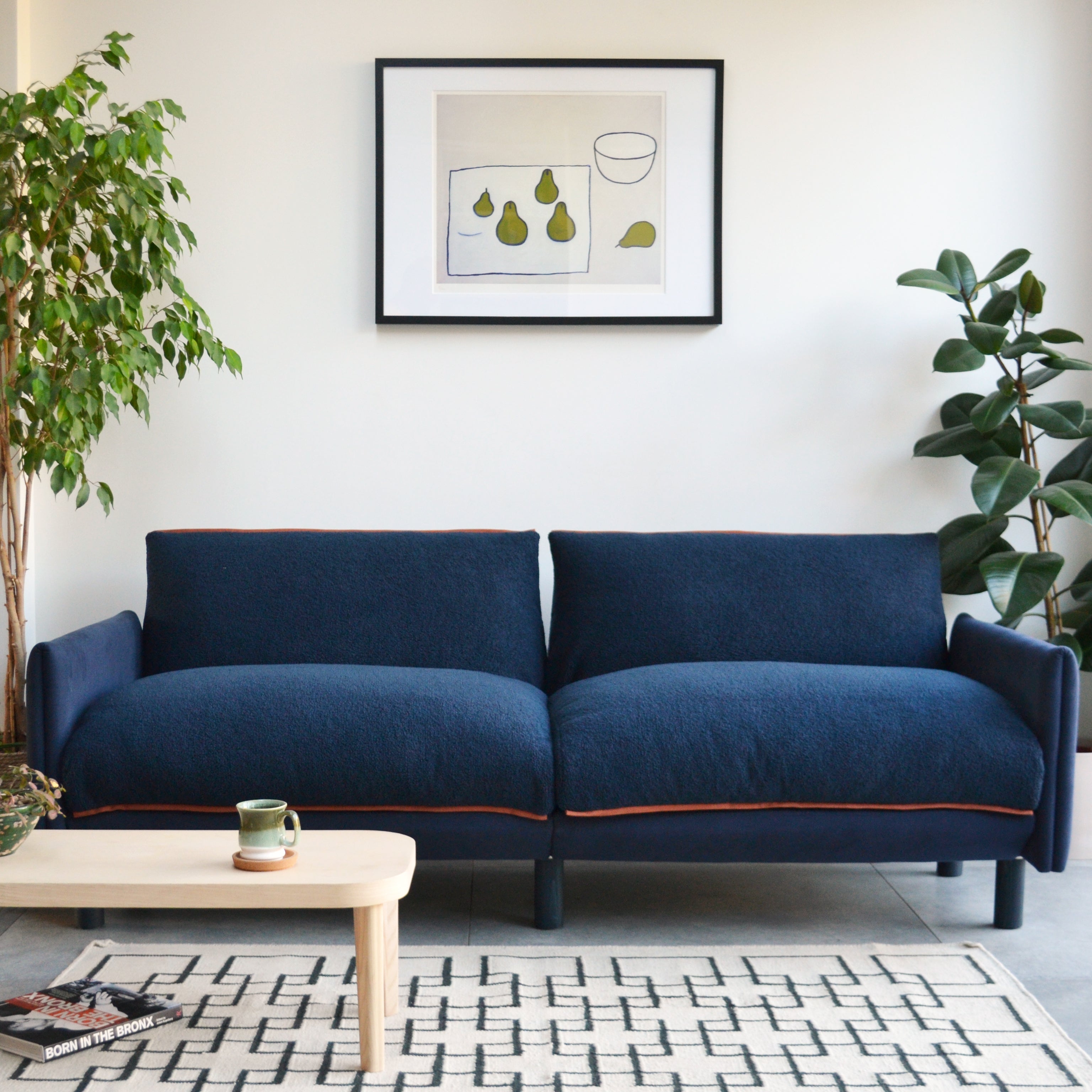Cozmo Sofas - Cozy 3 Seater Sofa - Navy Cotton - Blue Legs - Detail view
