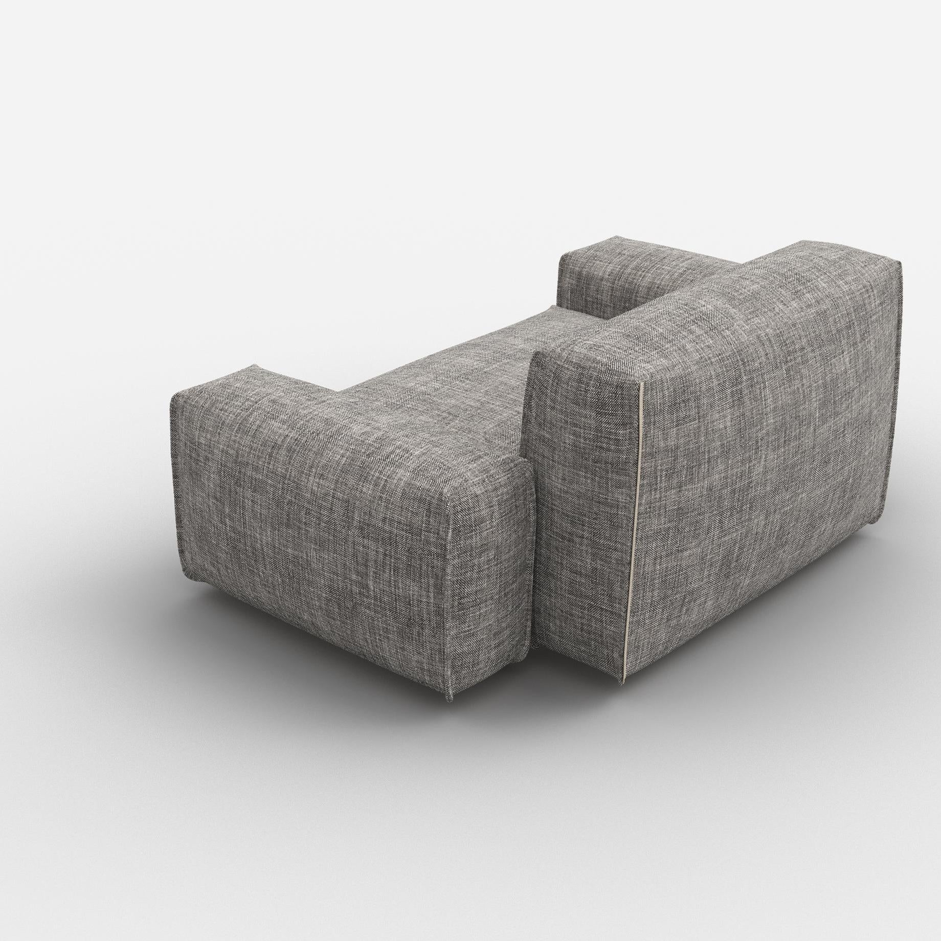 Cozmo Sofas - Float 1.5 Seater Sofa - Salt & Pepper Textured Weave - Black Legs - Rear view