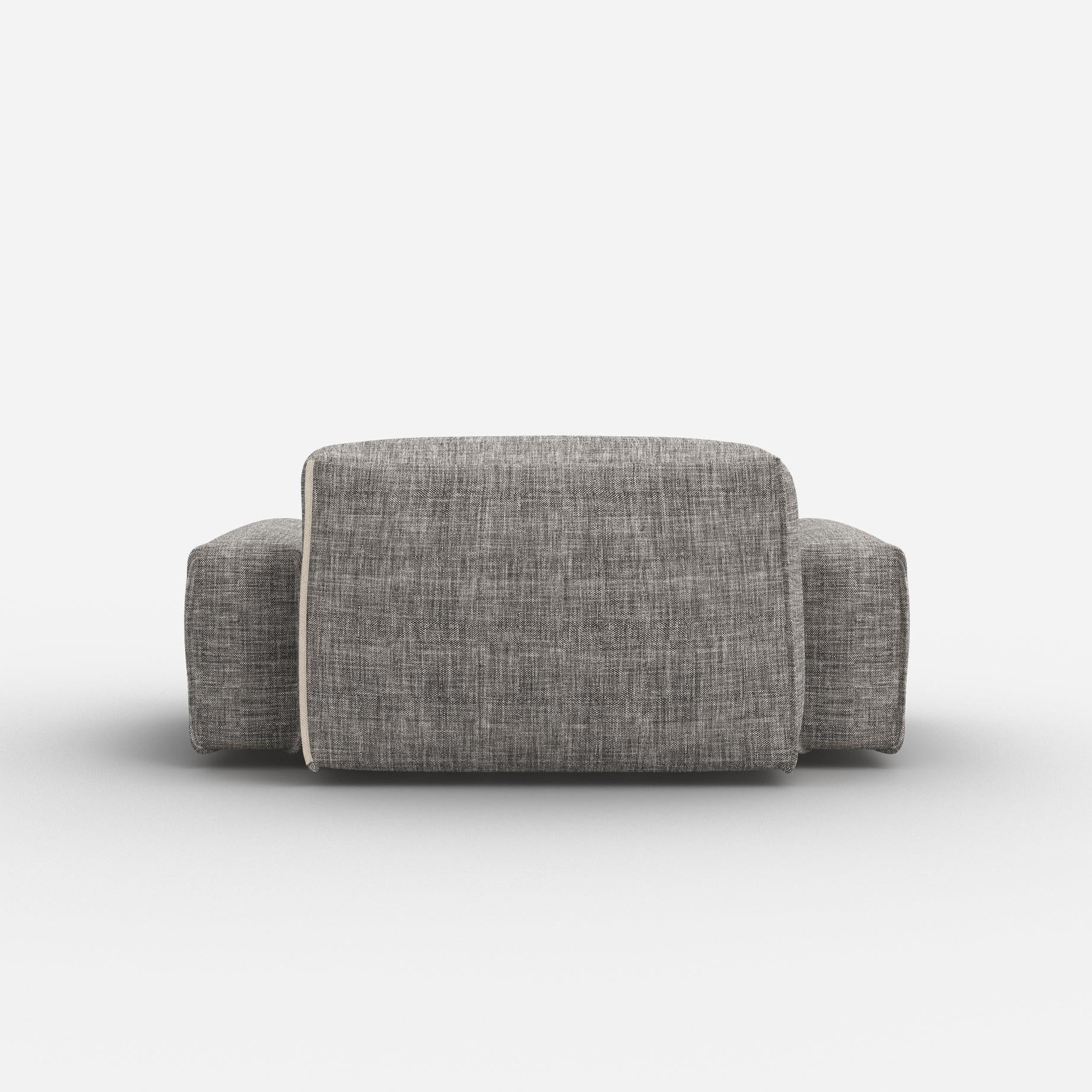 Cozmo Sofas - Float 1.5 Seater Sofa - Salt & Pepper Textured Weave - Black Legs - Lifestyle view