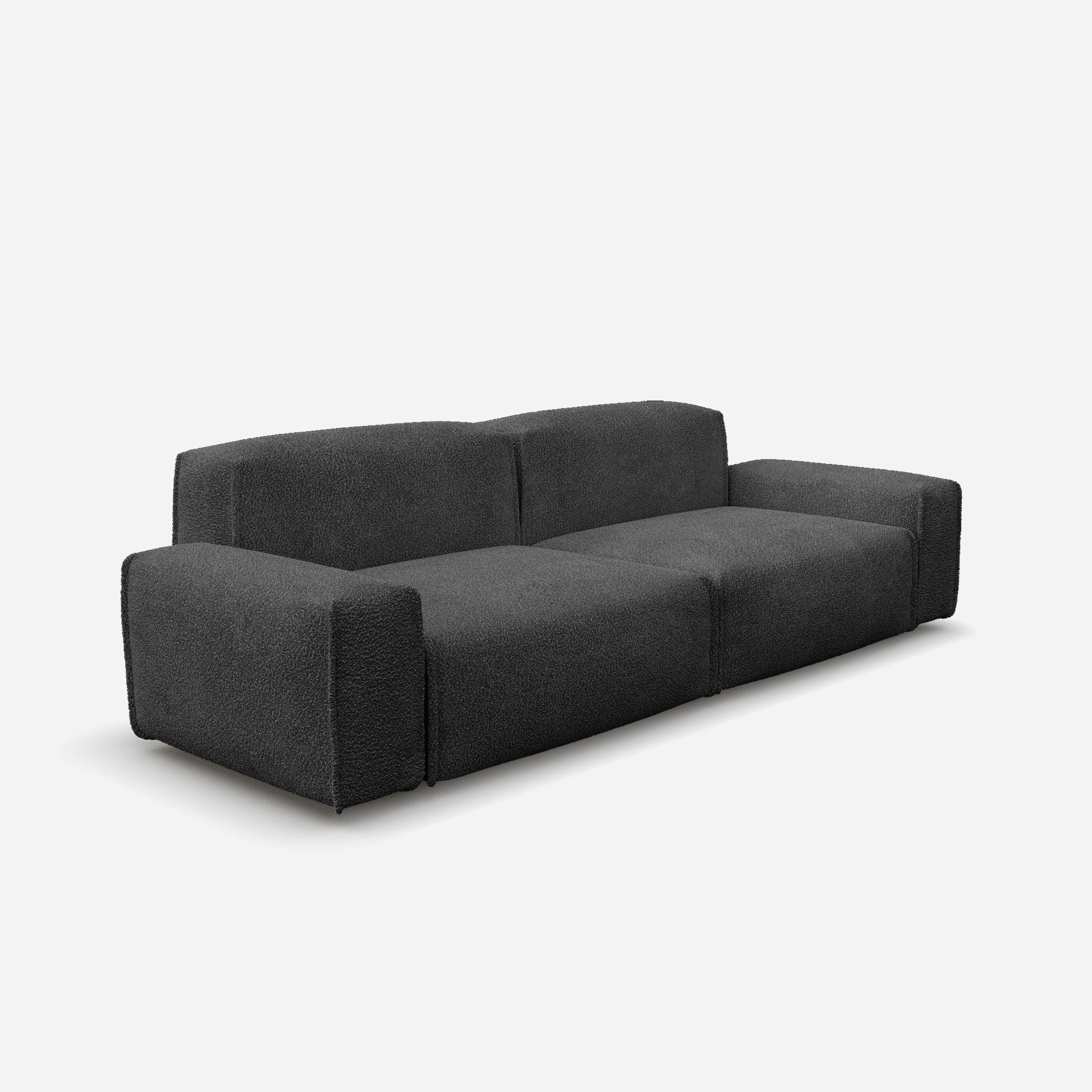 Cozmo Sofas - Float 3 Seater Sofa - Black Boucle - Black Legs - Rear angle view