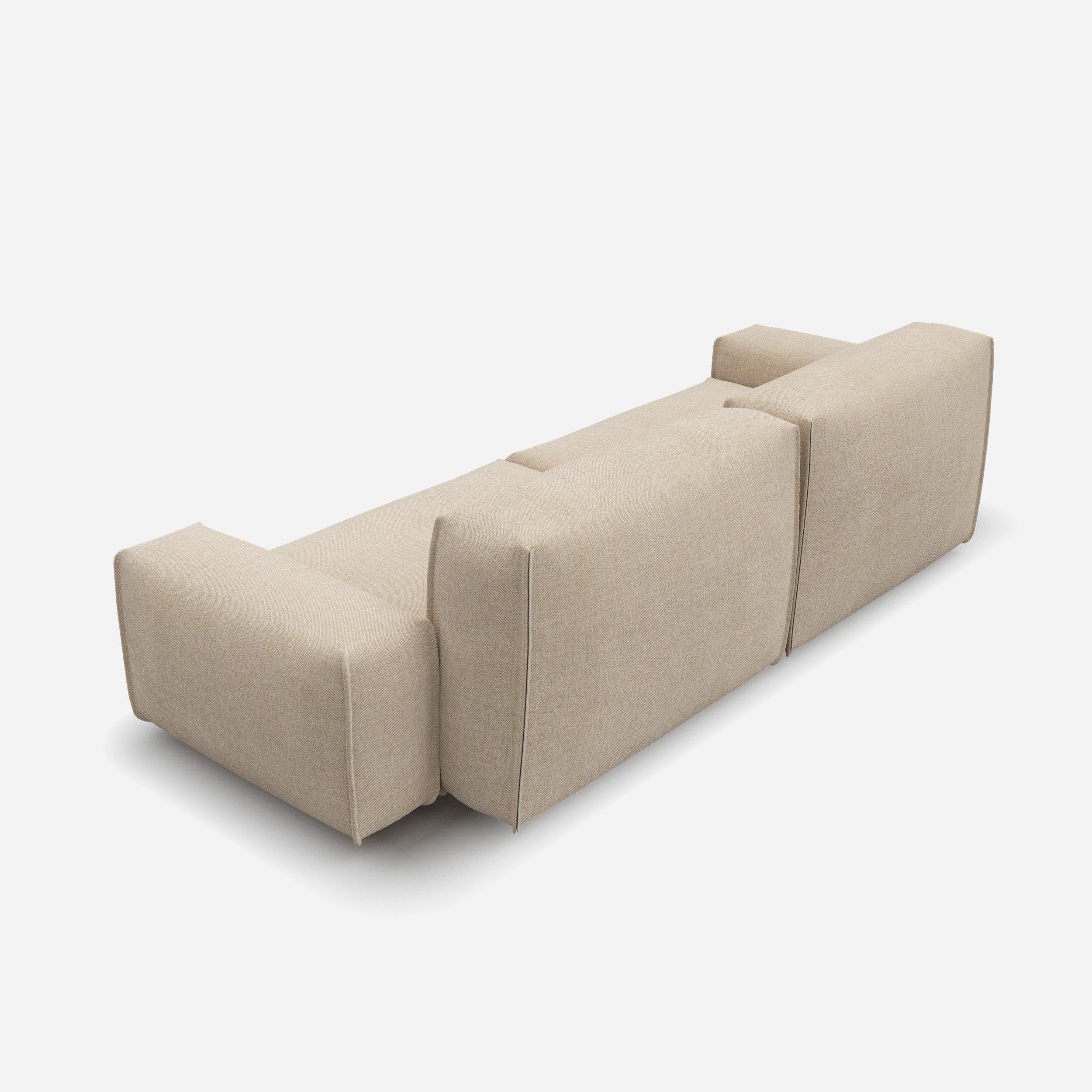 Cozmo Sofas - Float 3 Seater Sofa - Cream Textured Weave - Black Legs - Rear angle view