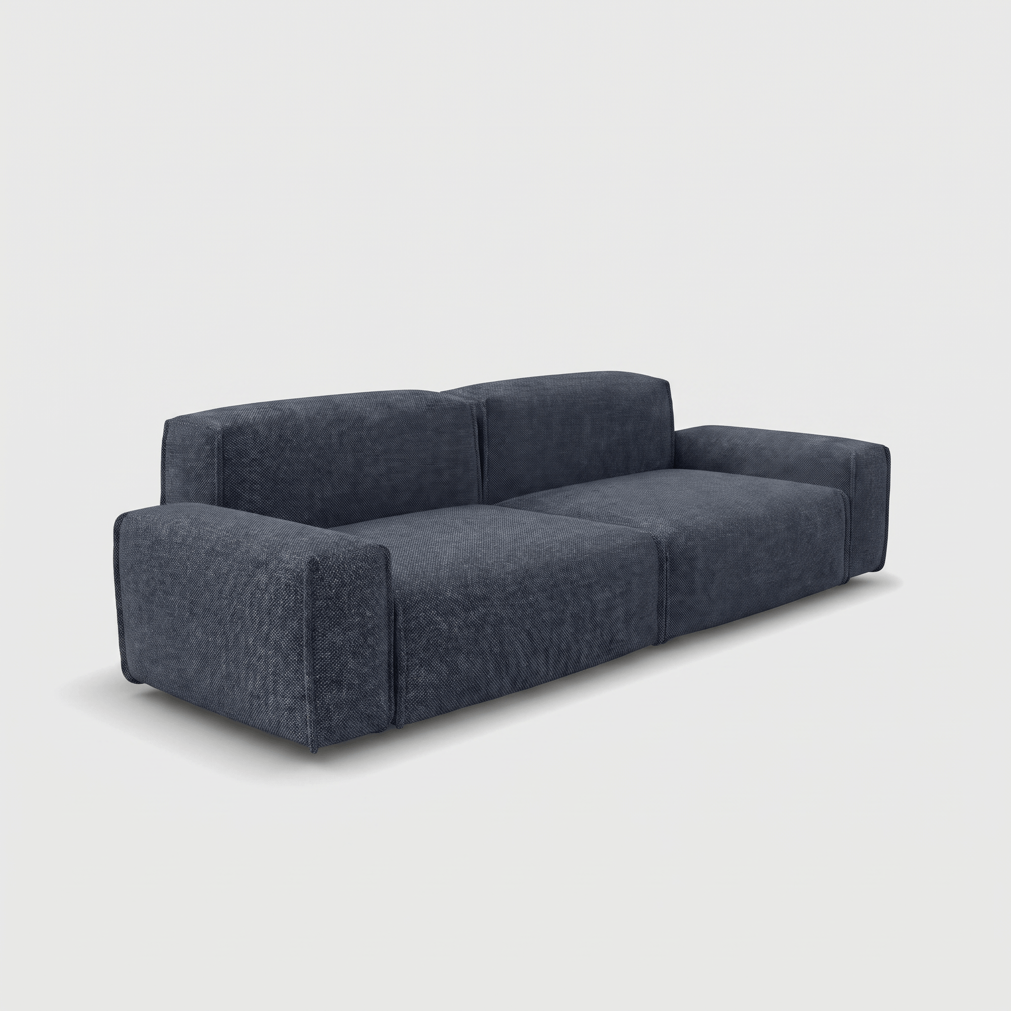 Cozmo Sofas - Float 3 Seater Sofa - Blue & Brown Textured Weave - Black Legs - Side angle view