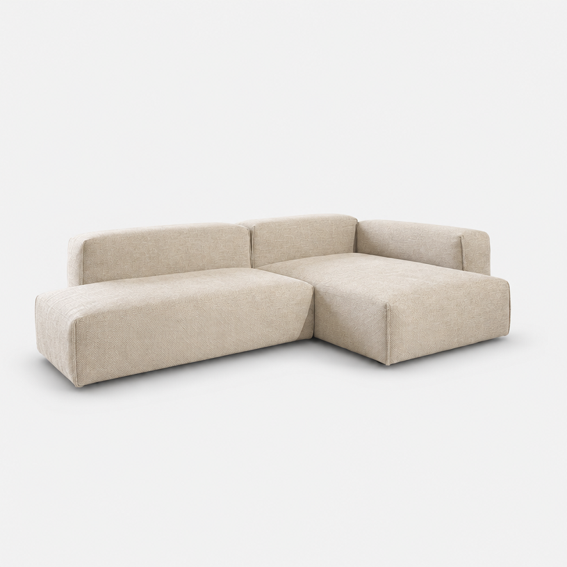 Float 4 Seater Open Chaise Sofa - Cream Textured Weave, Right Hand - 3/4 view