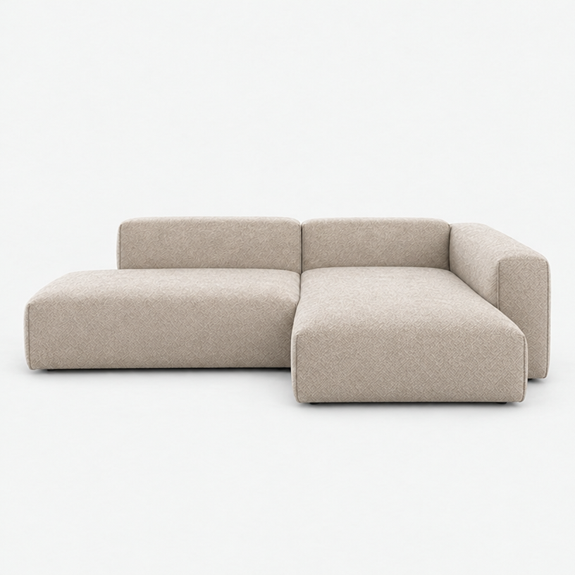 Float 4 Seater Open Chaise Sofa - Cream Textured Weave, Right Hand - front