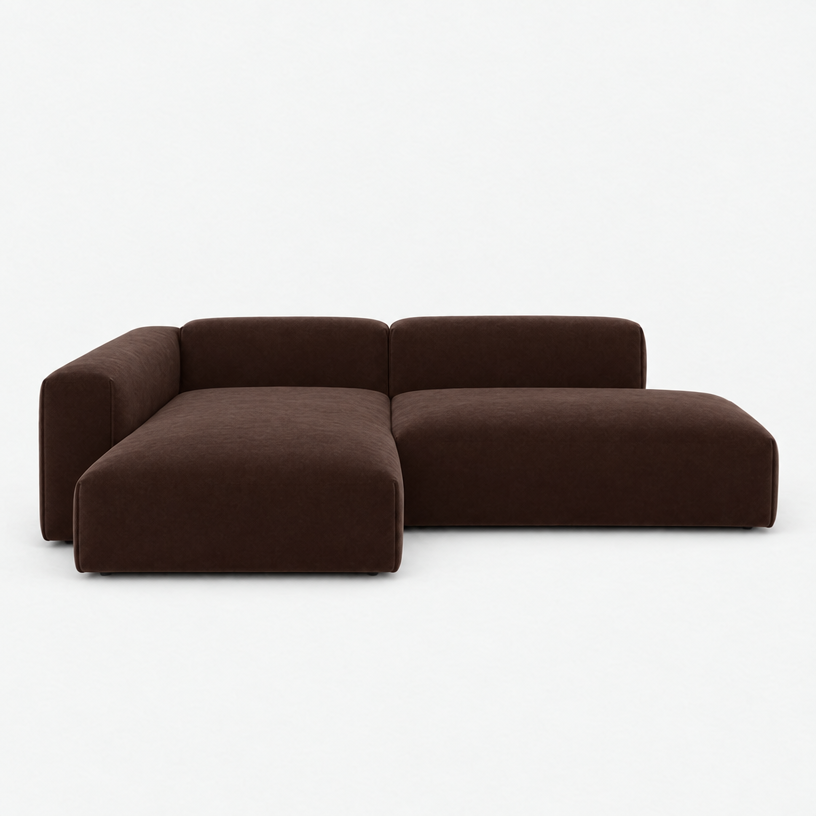 Float 4 Seater Open Chaise Sofa - Dark Brown Velvet, Left Hand - front