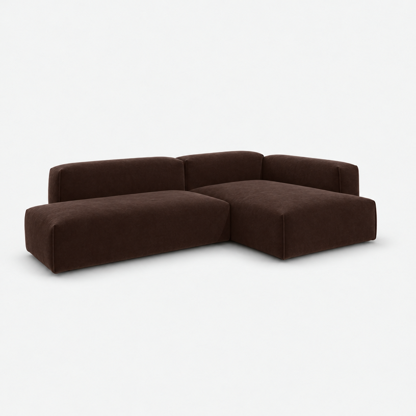 Float 4 Seater Open Chaise Sofa - Dark Brown Velvet, Right Hand - 3/4 view