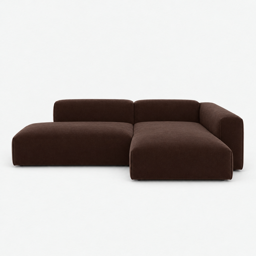 Float 4 Seater Open Chaise Sofa - Dark Brown Velvet, Right Hand - front