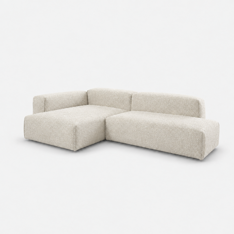 Float 4 Seater Open Chaise Sofa - Ecru Boucle, Left Hand - 3/4 view
