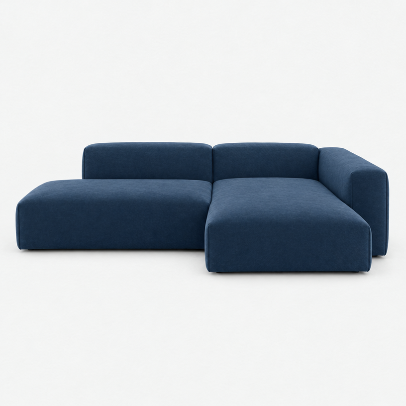 Float 4 Seater Open Chaise Sofa - Midnight Blue Velvet, Right Hand - front