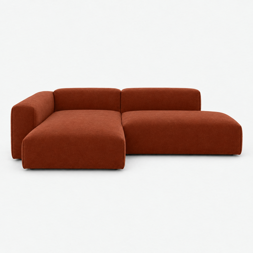 Float 4 Seater Open Chaise Sofa - Rust Velvet, Left Hand - front