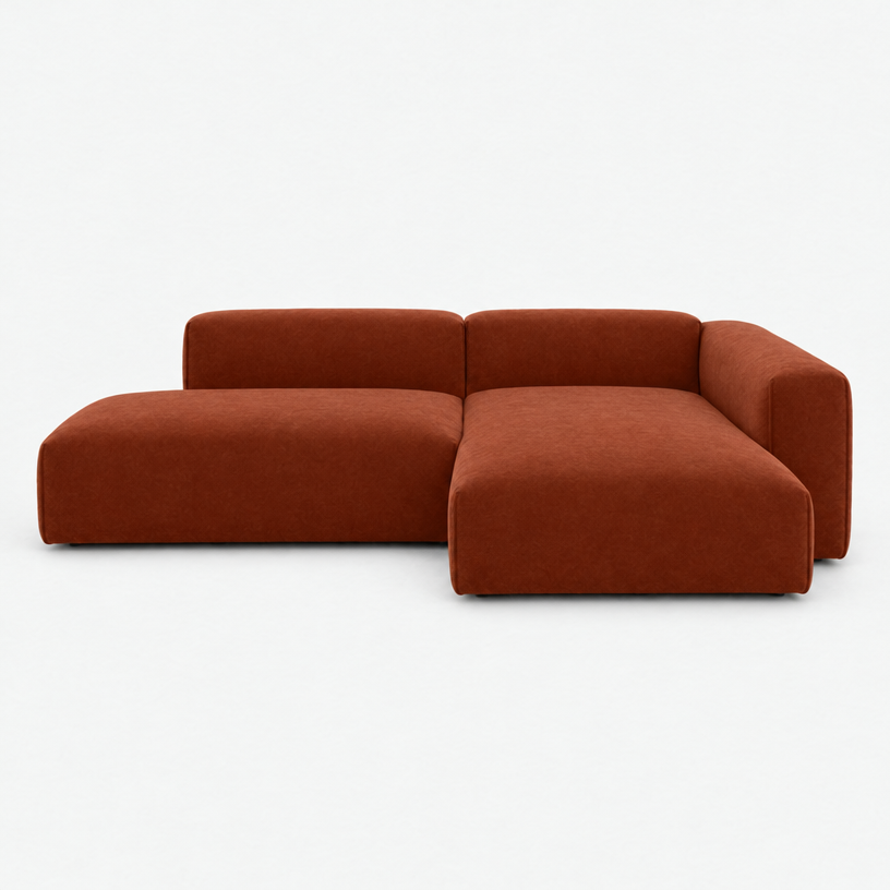 Float 4 Seater Open Chaise Sofa - Rust Velvet, Right Hand - front