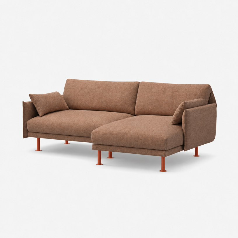 Rest 3 Seater Chaise Sofa - Mocha Chenille Weave, Brick Legs, Right Hand - 3/4 view