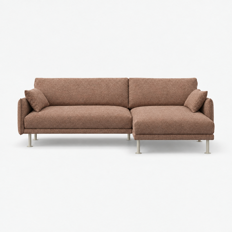 Rest 3 Seater Chaise Sofa - Mocha Chenille Weave, Off White Legs, Right Hand - front