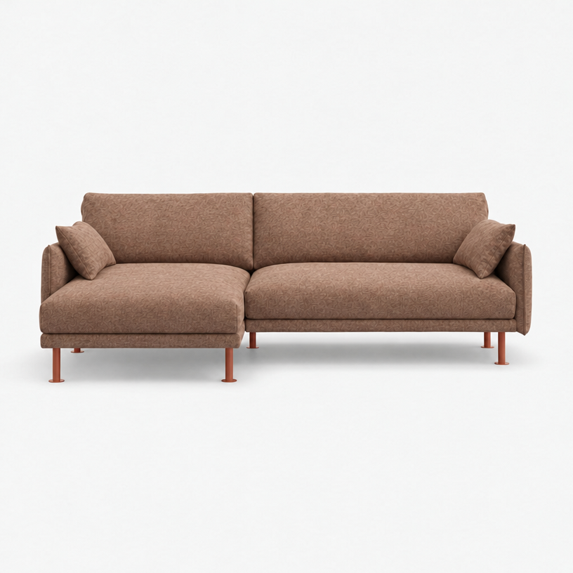 Rest 3 Seater Chaise Sofa - Mocha Chenille Weave, Brick Legs, Left Hand - front