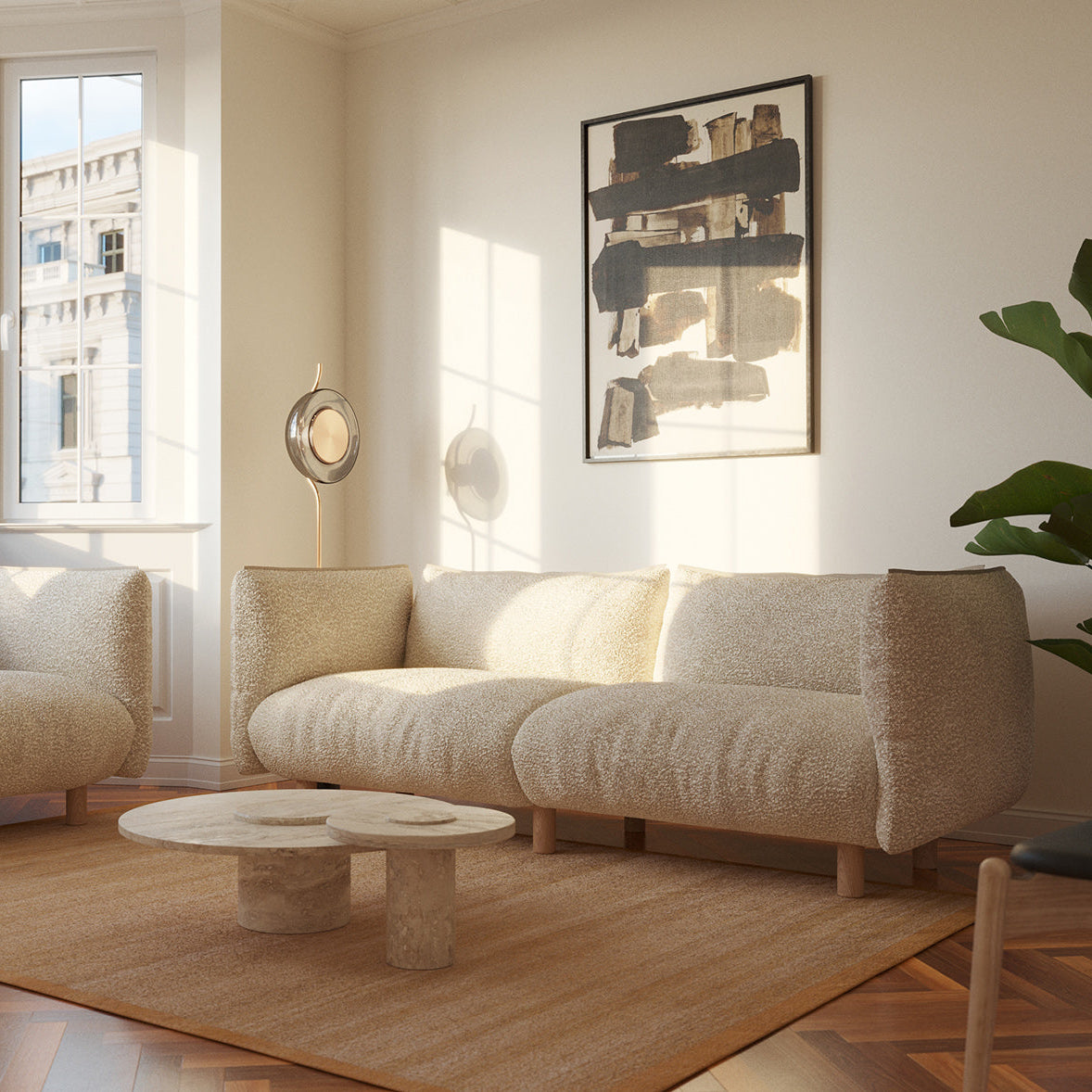 Pillow 3 Seater Sofa | Ecru Boucle