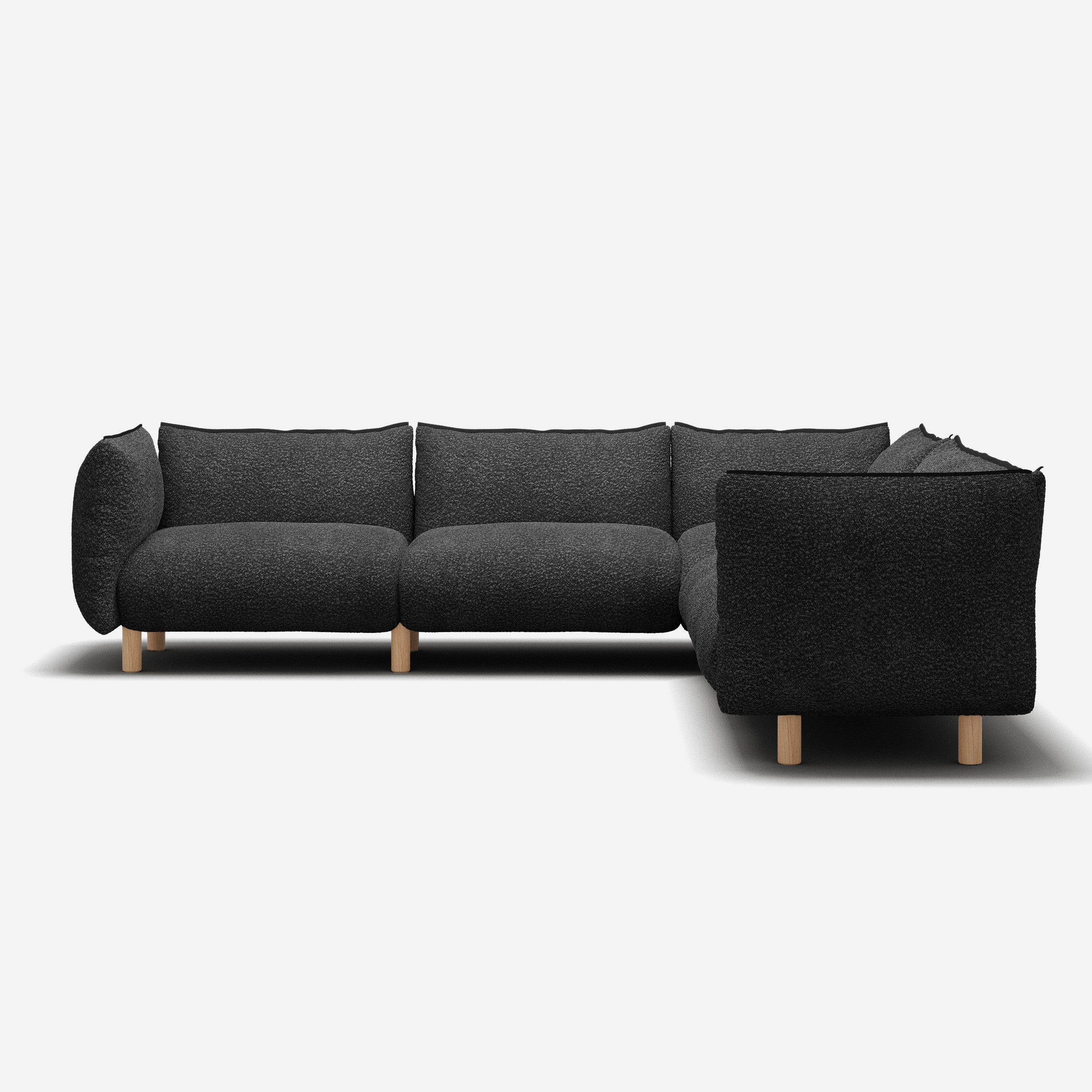 Cozmo Sofas - Pillow Extra Large RH Facing Corner Sofa - Black Boucle - Natural Legs - Rear view