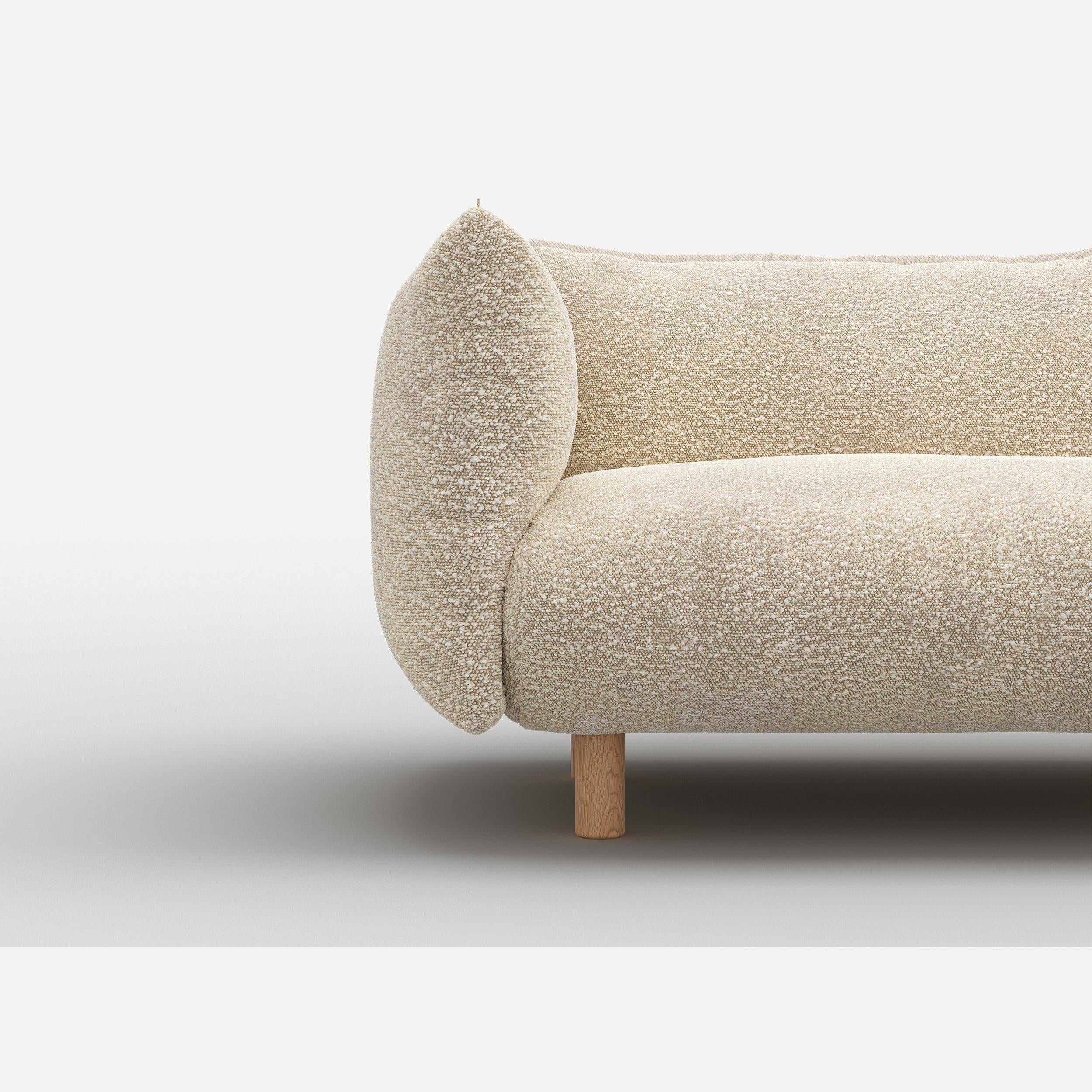 Cozmo Sofas - Pillow Extra Large RH Facing Corner Sofa - Ecru Boucle - Natural Legs - Side angle view