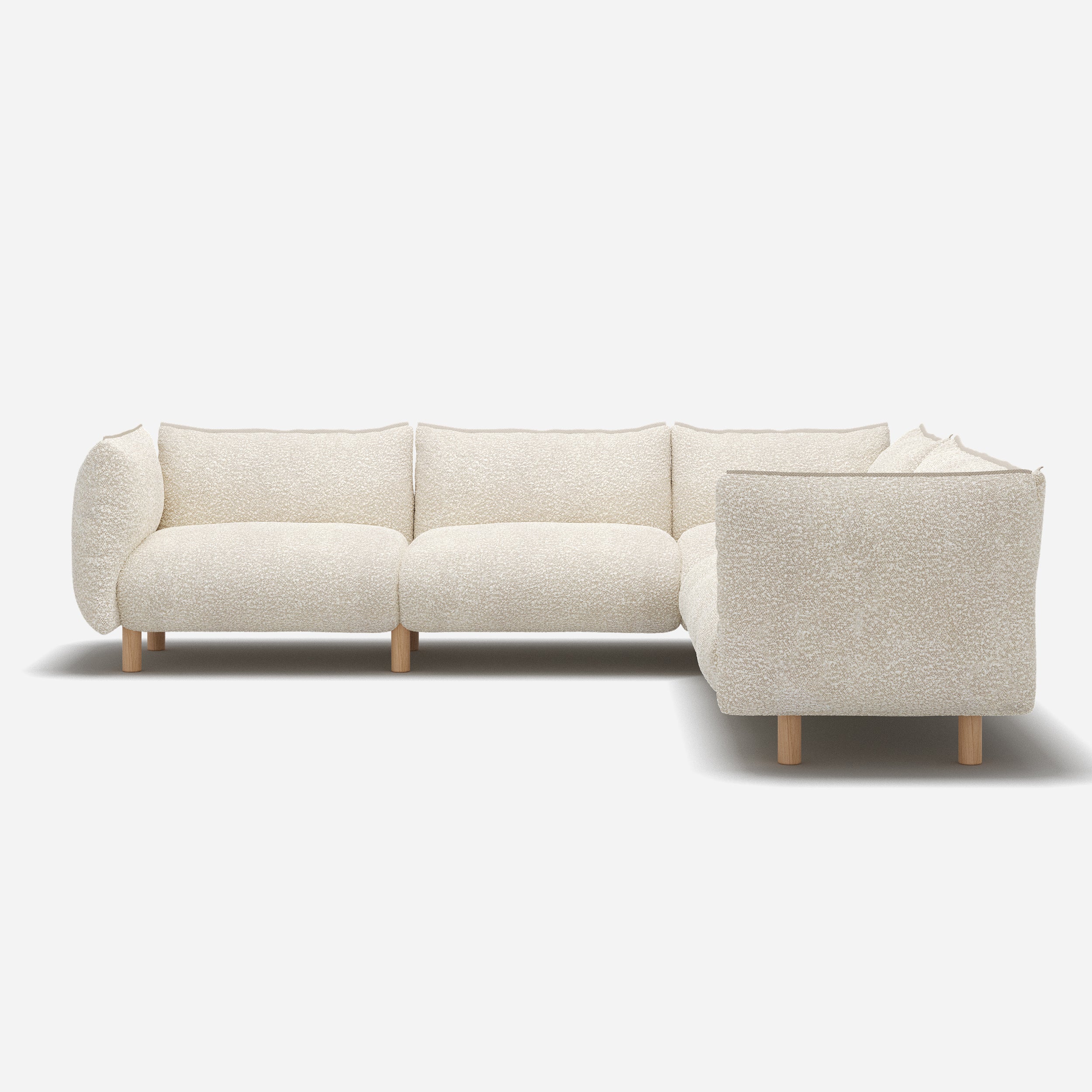 Cozmo Sofas - Pillow Extra Large RH Facing Corner Sofa - Ecru Boucle - Natural Legs - Rear view