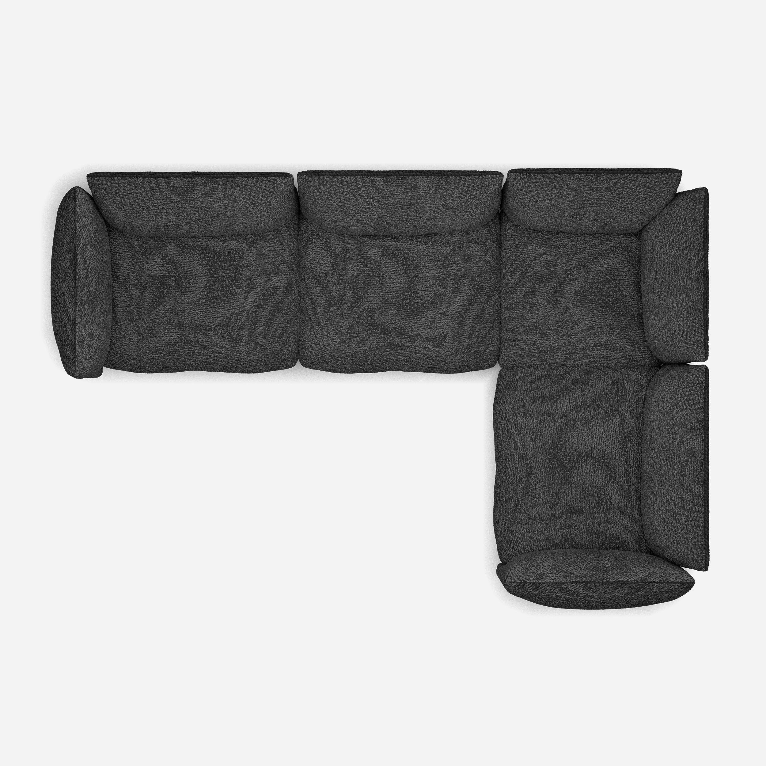 Cozmo Sofas - Pillow Large RH Facing Corner Sofa - Black Boucle - Natural Legs - Side angle view