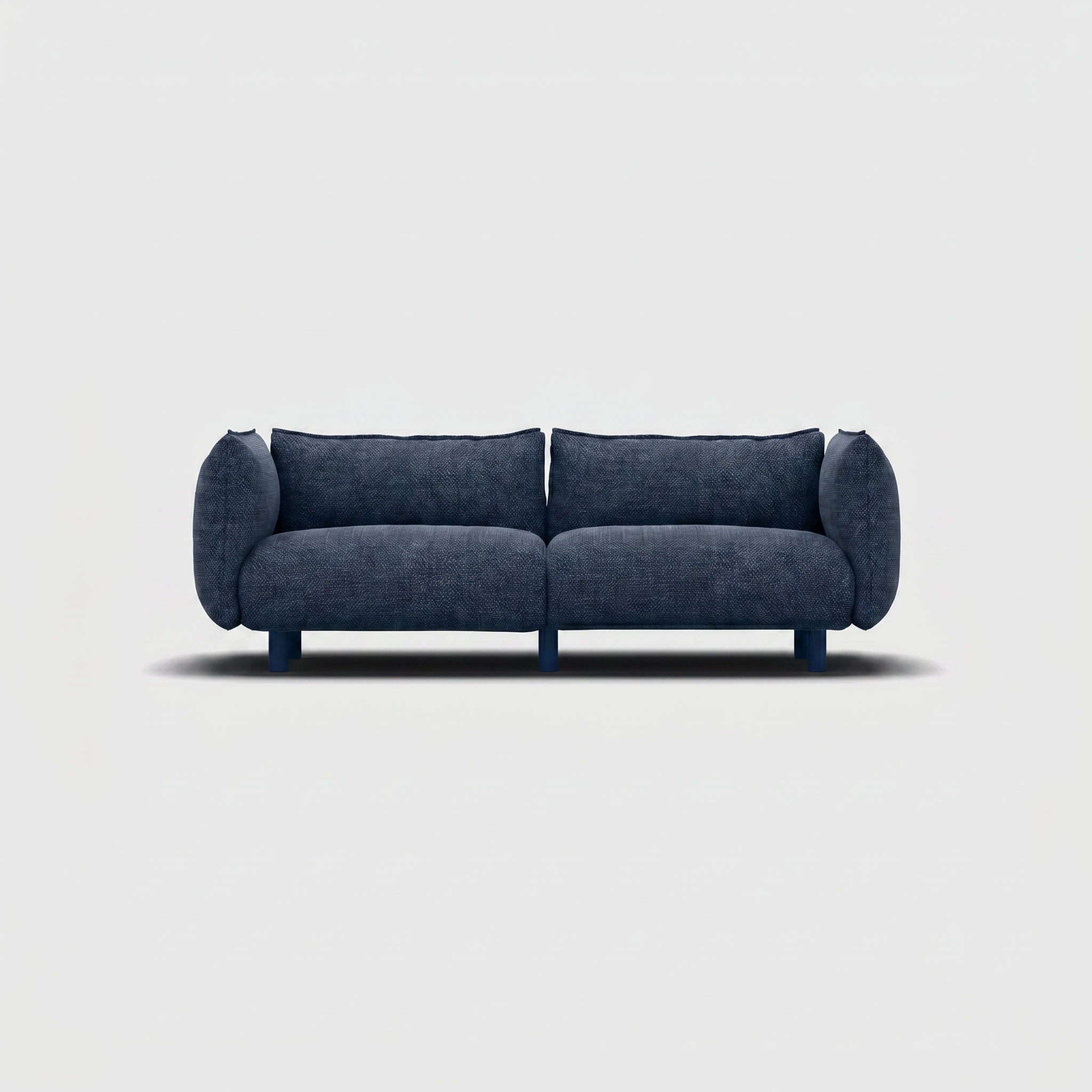 Cozmo Sofas - Pillow 3 Seater Sofa - Blue & Brown Textured Weave - Natural Legs - Front view