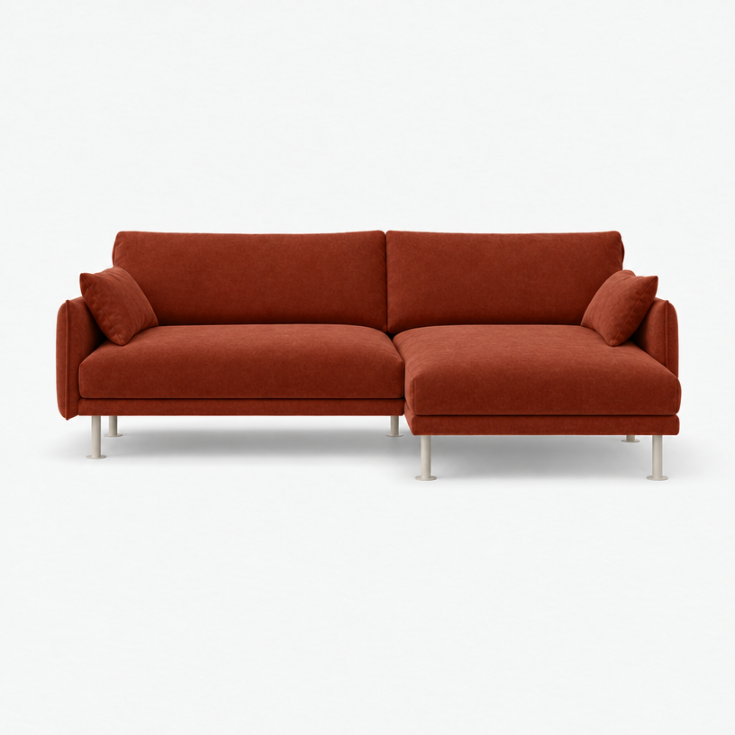 Cozmo Sofas - Rest 3 Seater RH Chaise Sofa - Rust Velvet - Off White Legs - Detail view