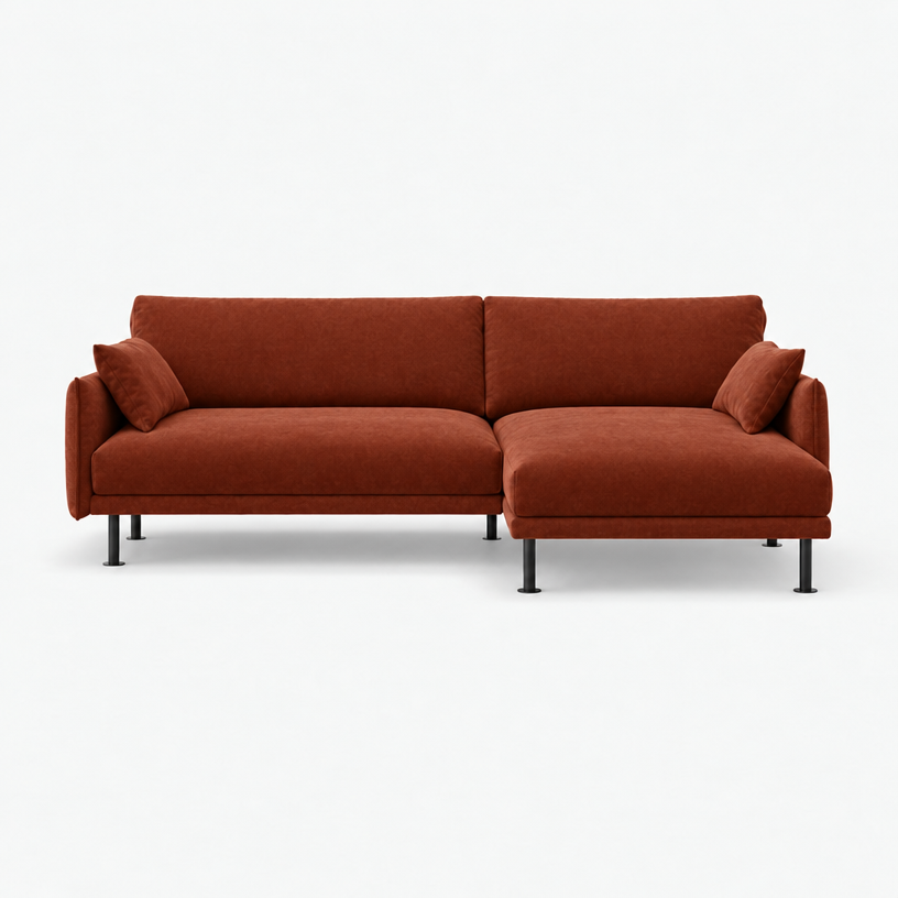 Rest 3 Seater Chaise Sofa - Rust Velvet, Black Legs, Right Hand - front