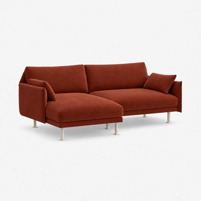 Rest 3 Seater Chaise Sofa - Rust Velvet, Off White Legs, Left Hand - 3/4 view