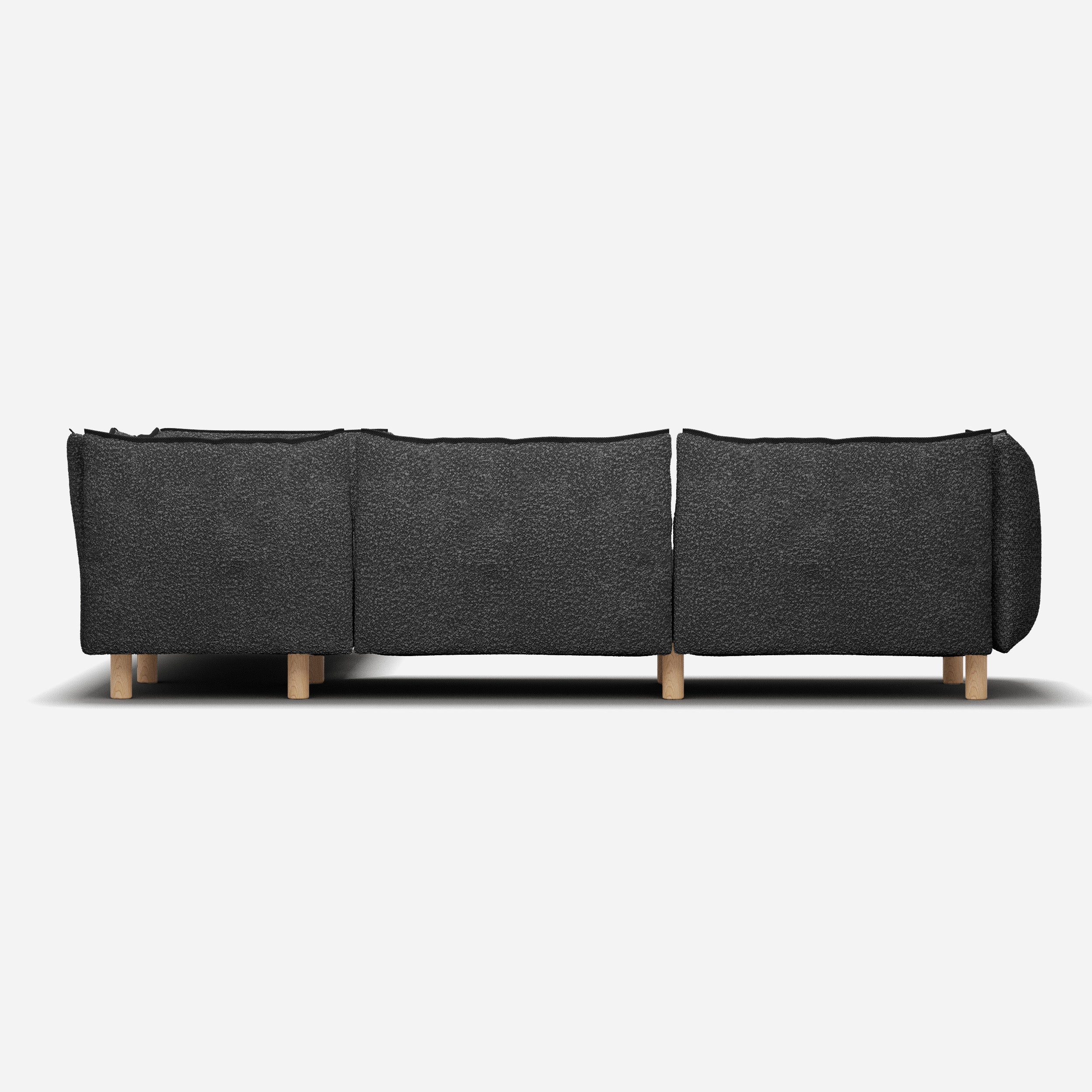 Cozmo Sofas - Pillow Large RH Facing Corner Sofa - Black Boucle - Natural Legs - Rear view