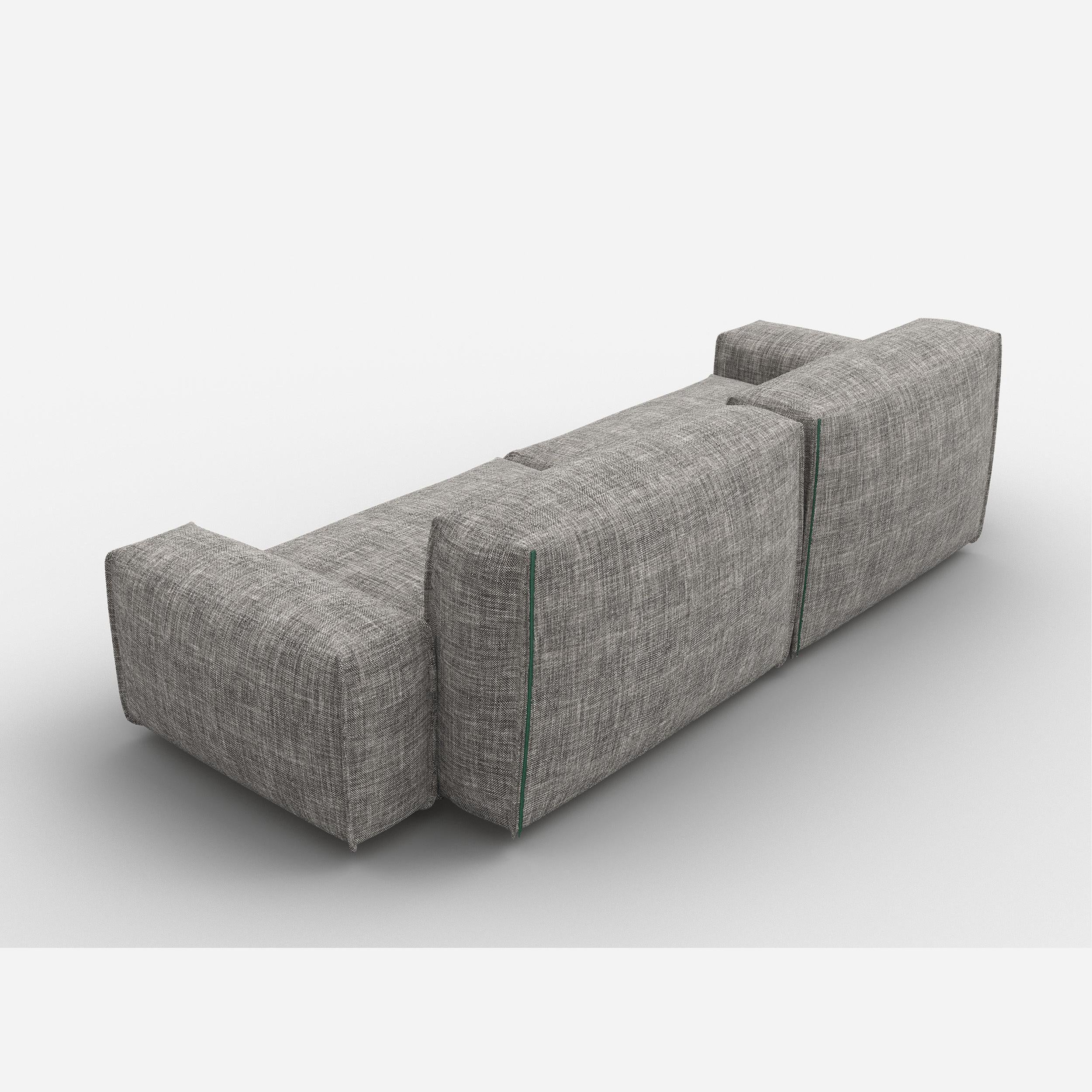 Cozmo Sofas - Float 3 Seater Sofa - Salt & Pepper Textured Weave - Black Legs - Rear view