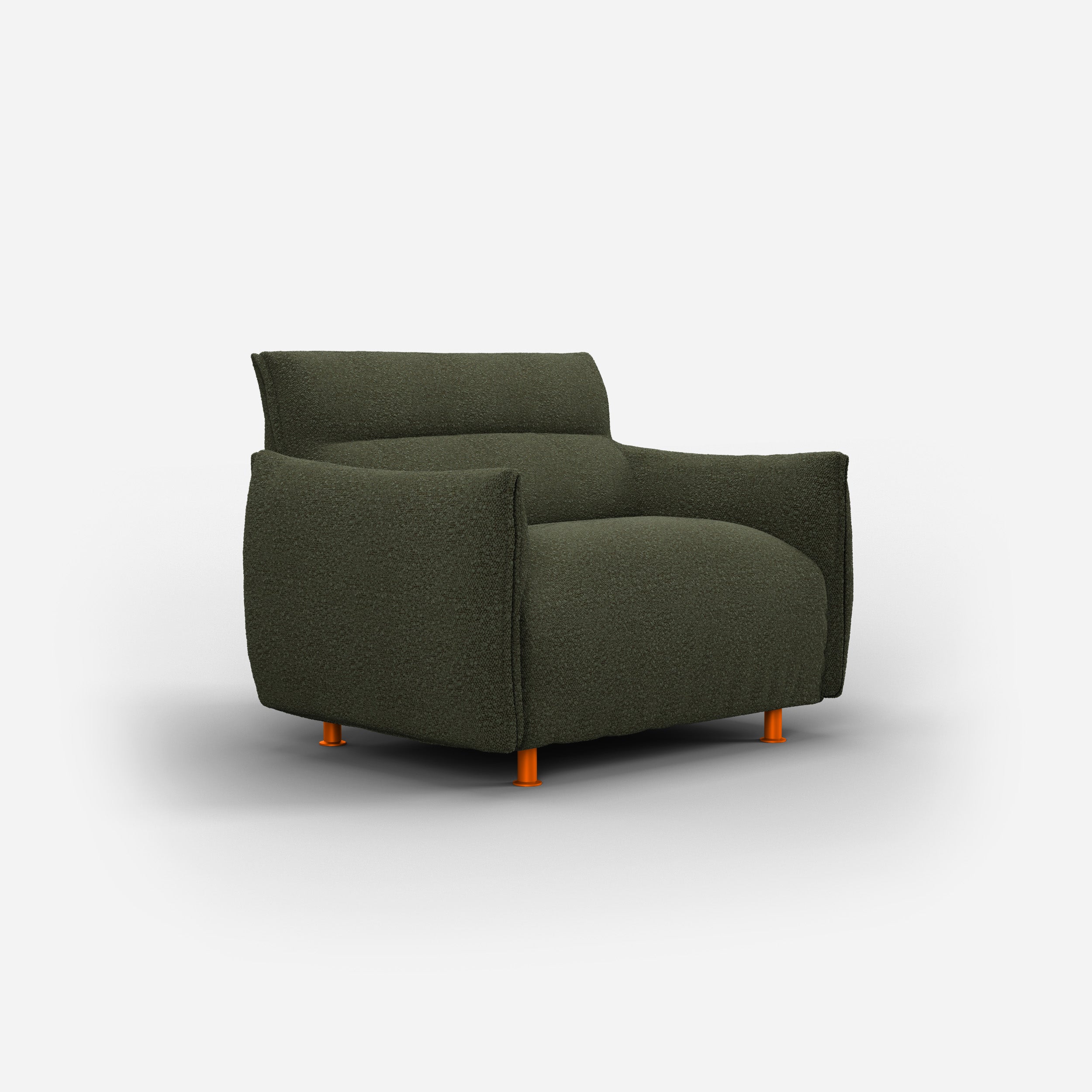 Cozmo Sofas - Hug Armchair (regular) - Green Boucle II - Brick Legs - Side angle view
