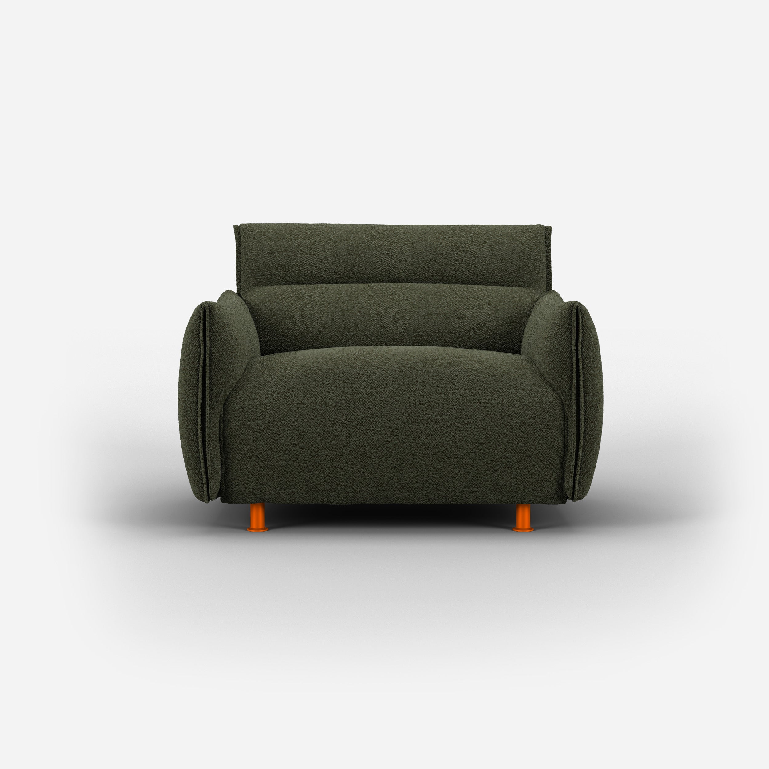 Cozmo Sofas - Hug Armchair (regular) - Green Boucle II - Brick Legs - Front view