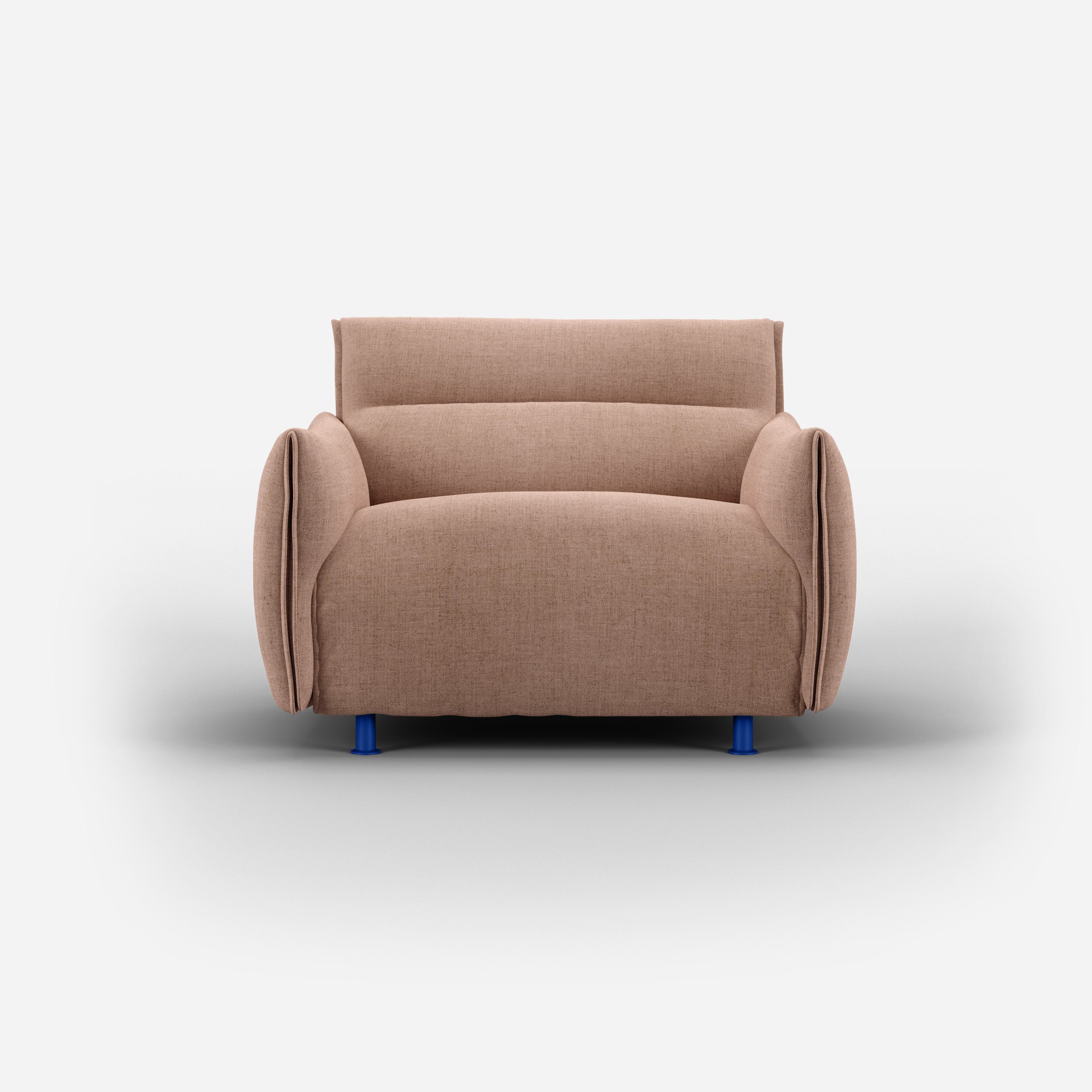 Cozmo Sofas - Hug Armchair (regular) - Mocha Chenille Weave - Cobalt Blue Legs - Front view