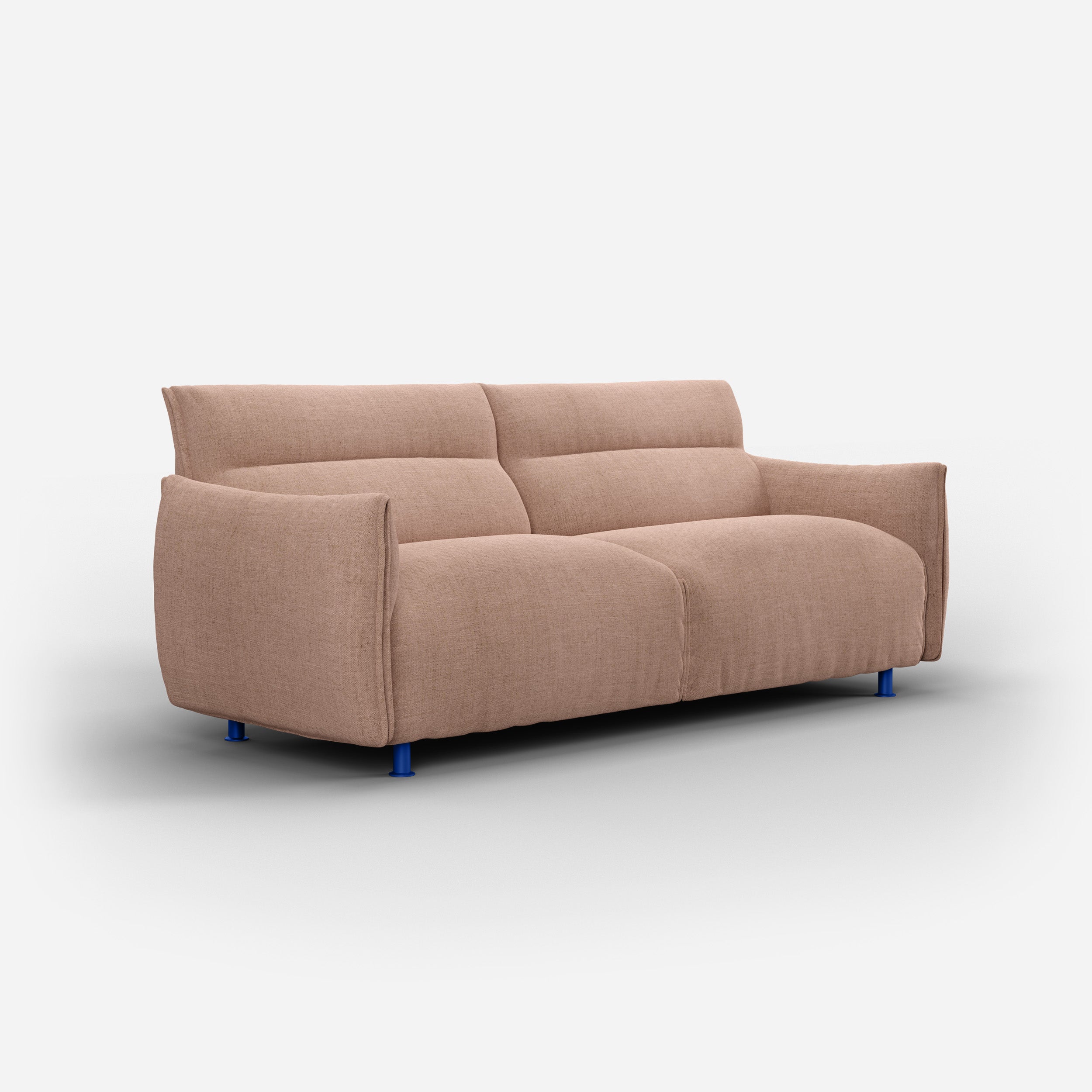 Cozmo Sofas - Hug 3 Seater Sofa (regular) - Mocha Chenille Weave - Cobalt Blue Legs - Side angle view
