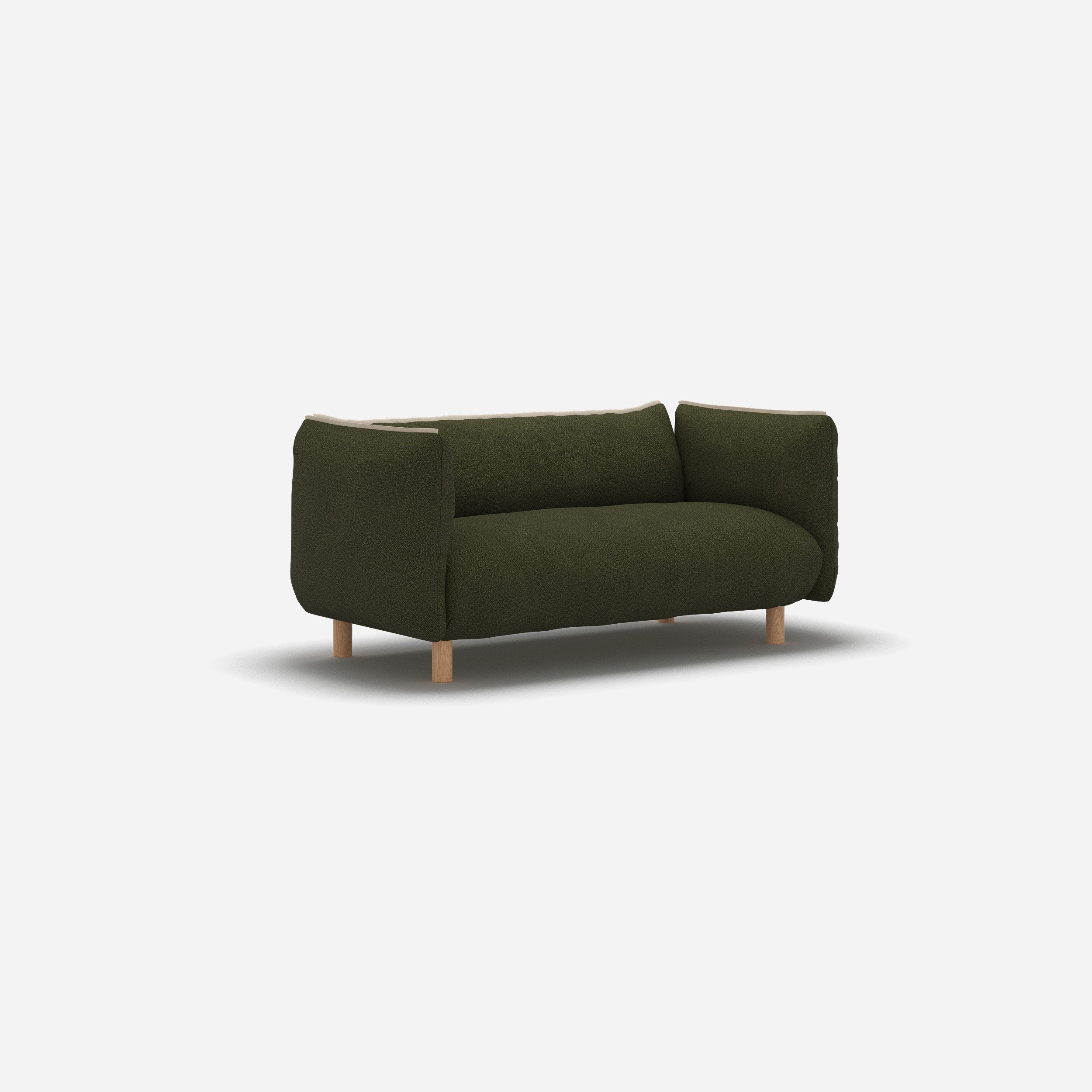 Cozmo Sofas - Pillow 2 Seater Sofa - Green Boucle II - Natural Legs - Side angle view