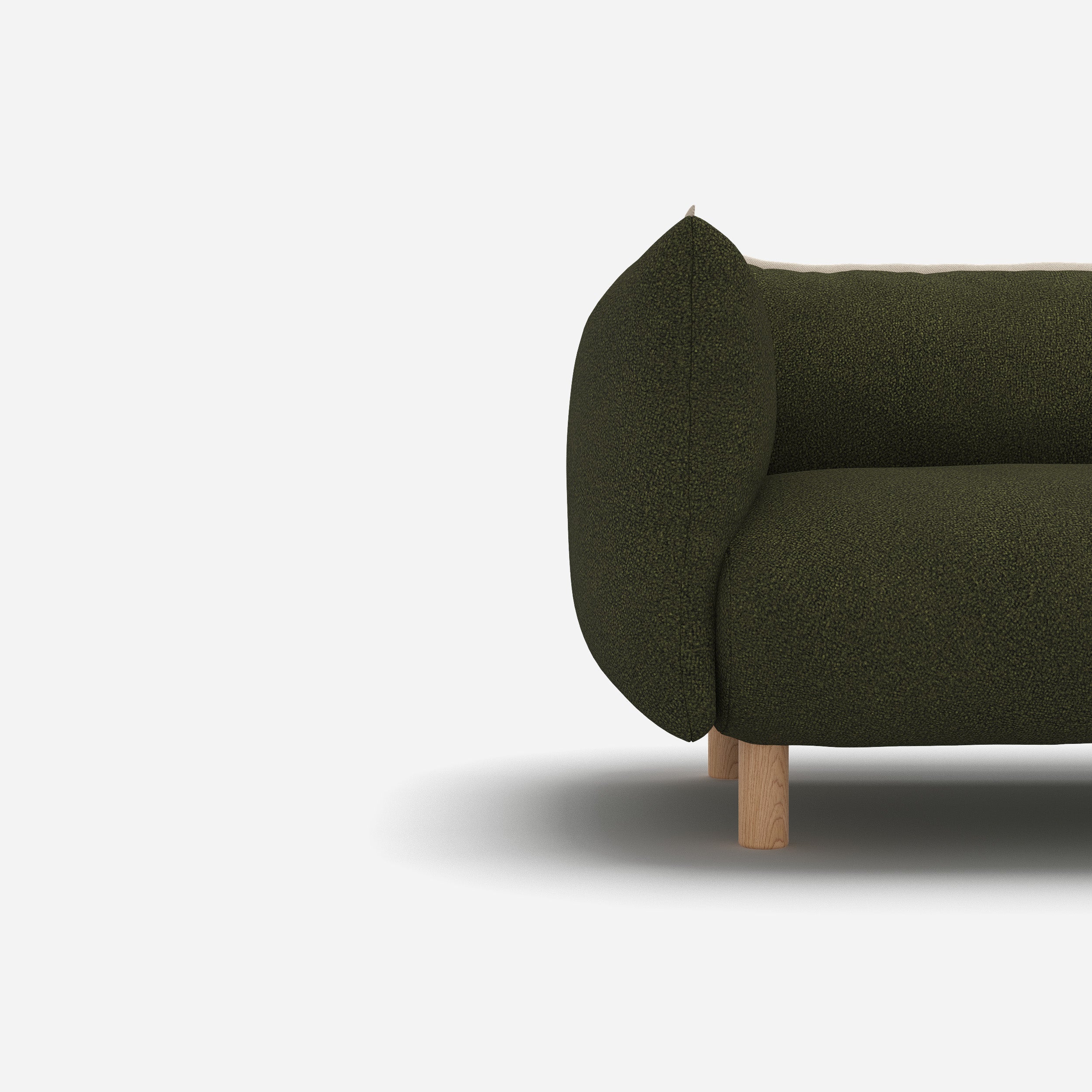 Cozmo Sofas - Pillow 2 Seater Sofa - Green Boucle II - Natural Legs - Detail view