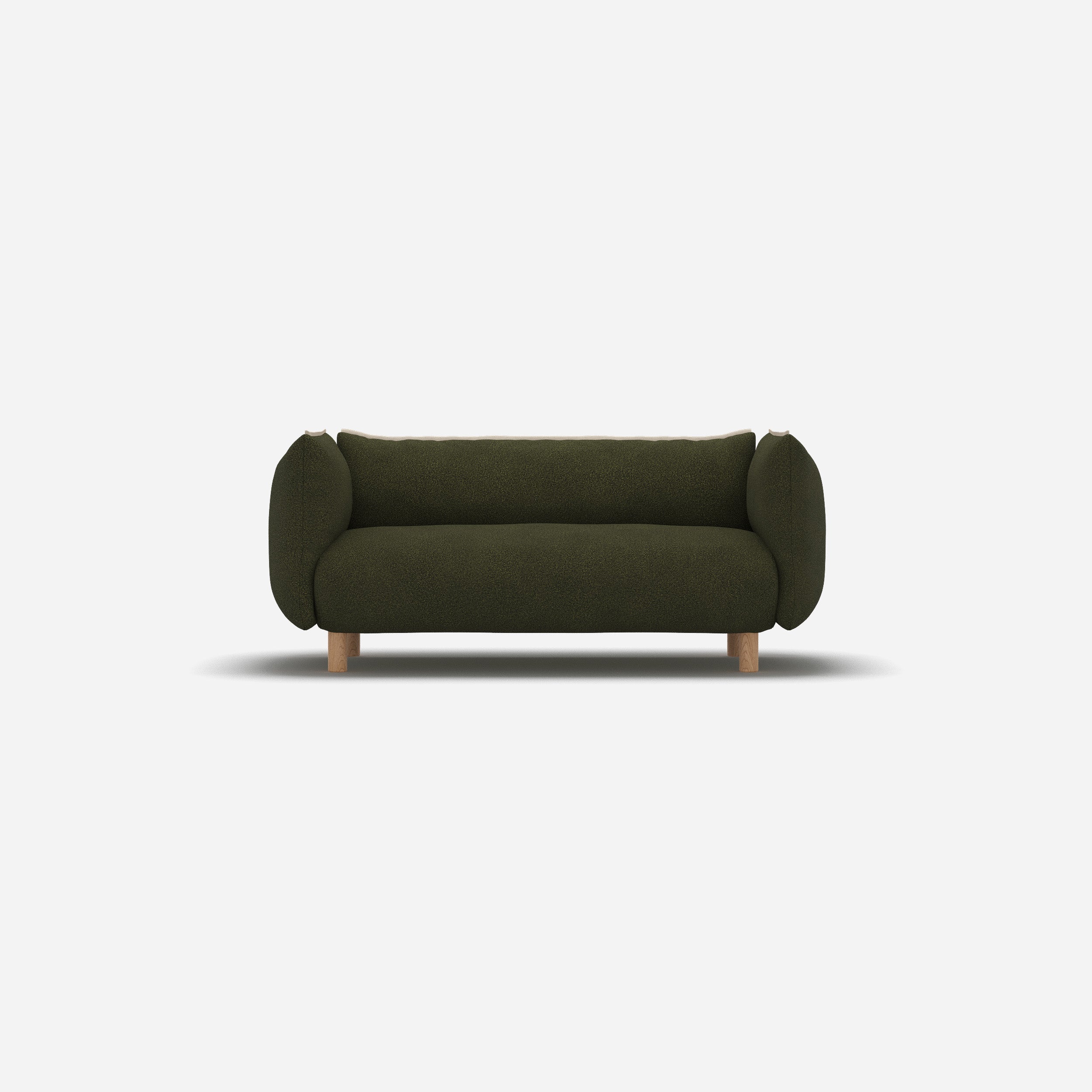 Cozmo Sofas - Pillow 2 Seater Sofa - Green Boucle II - Natural Legs - Front view