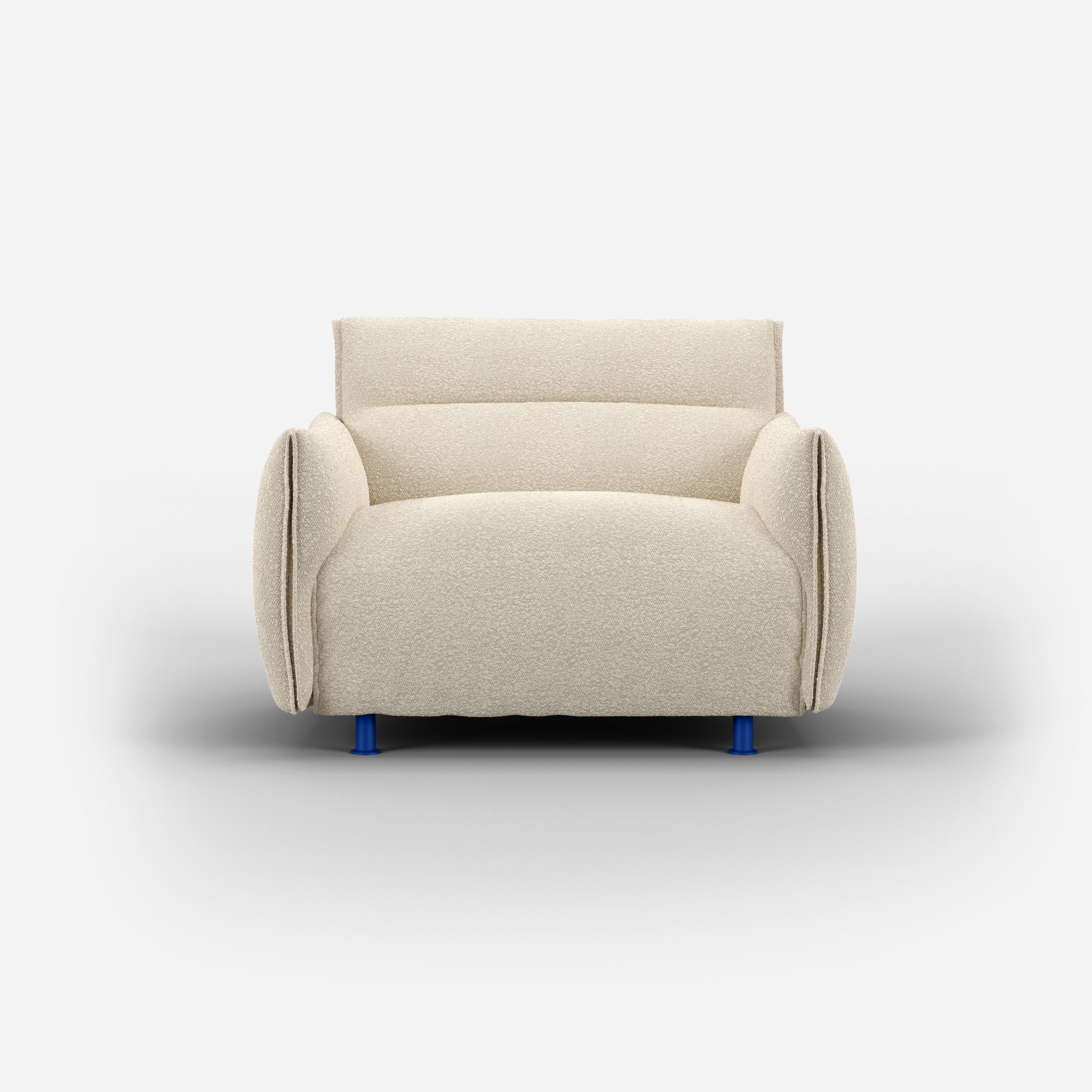 Cozmo Sofas - Hug Armchair (regular) - Ecru Boucle - Cobalt Blue Legs - Front view