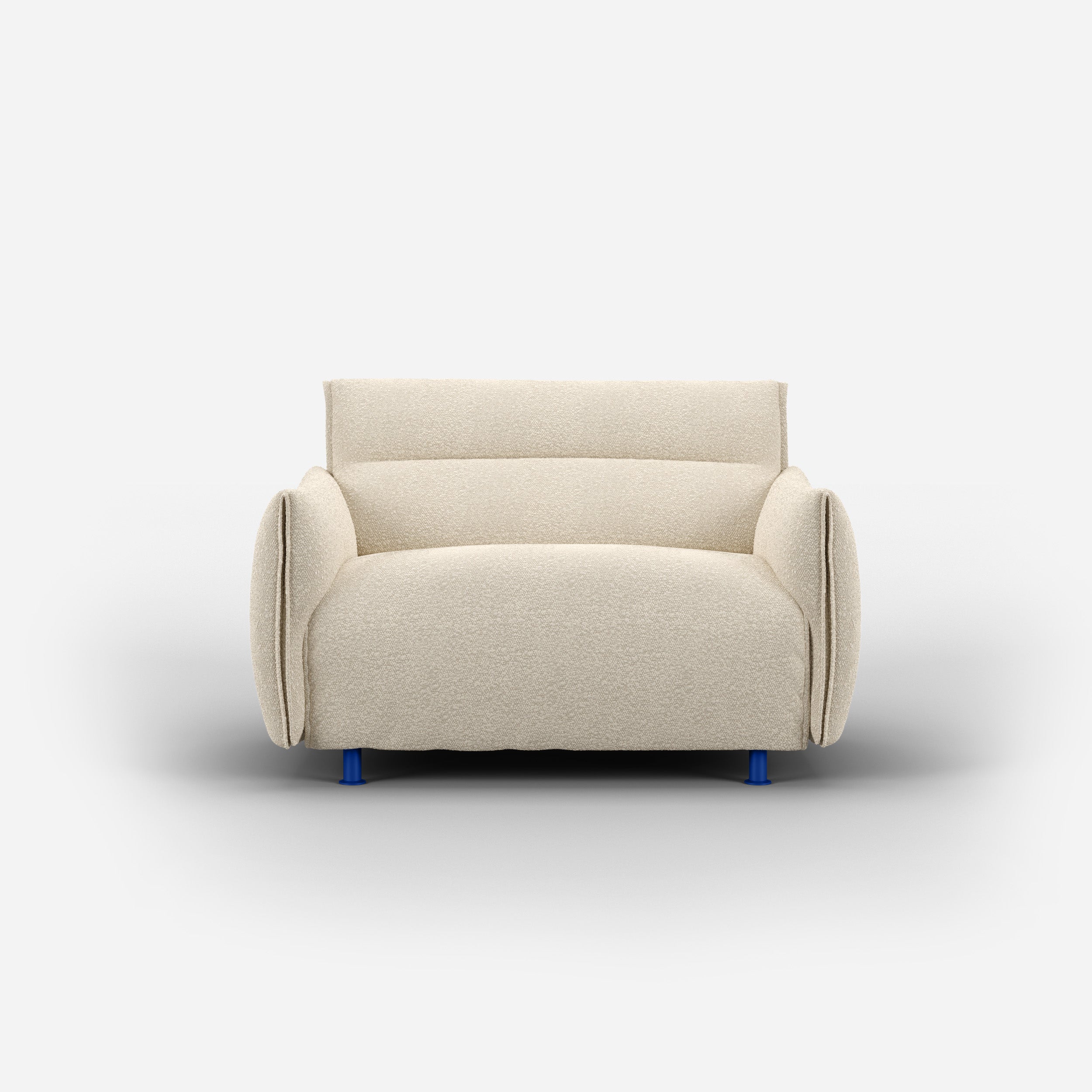 Cozmo Sofas - Hug 1.5 Seater Sofa (wide) - Ecru Boucle - Cobalt Blue Legs - Front view