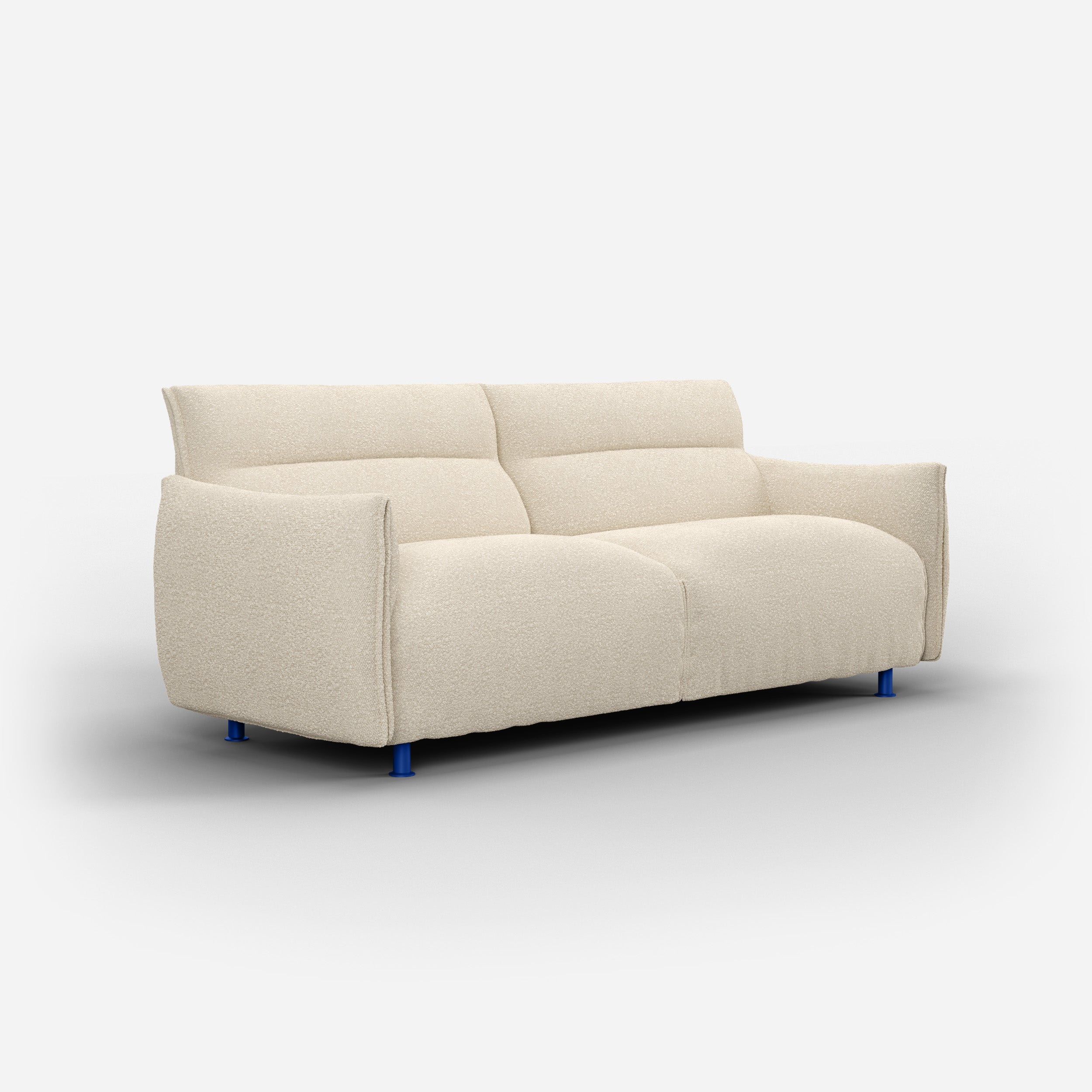 Cozmo Sofas - Hug 3 Seater Sofa (regular) - Ecru Boucle - Cobalt Blue Legs - Side angle view