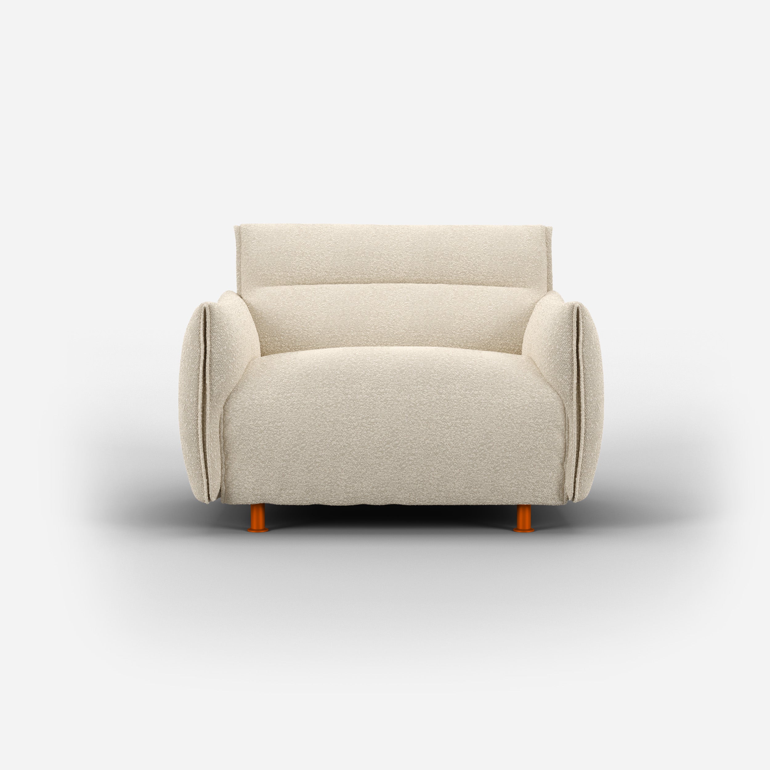 Cozmo Sofas - Hug Armchair (regular) - Ecru Boucle - Brick Legs - Front view